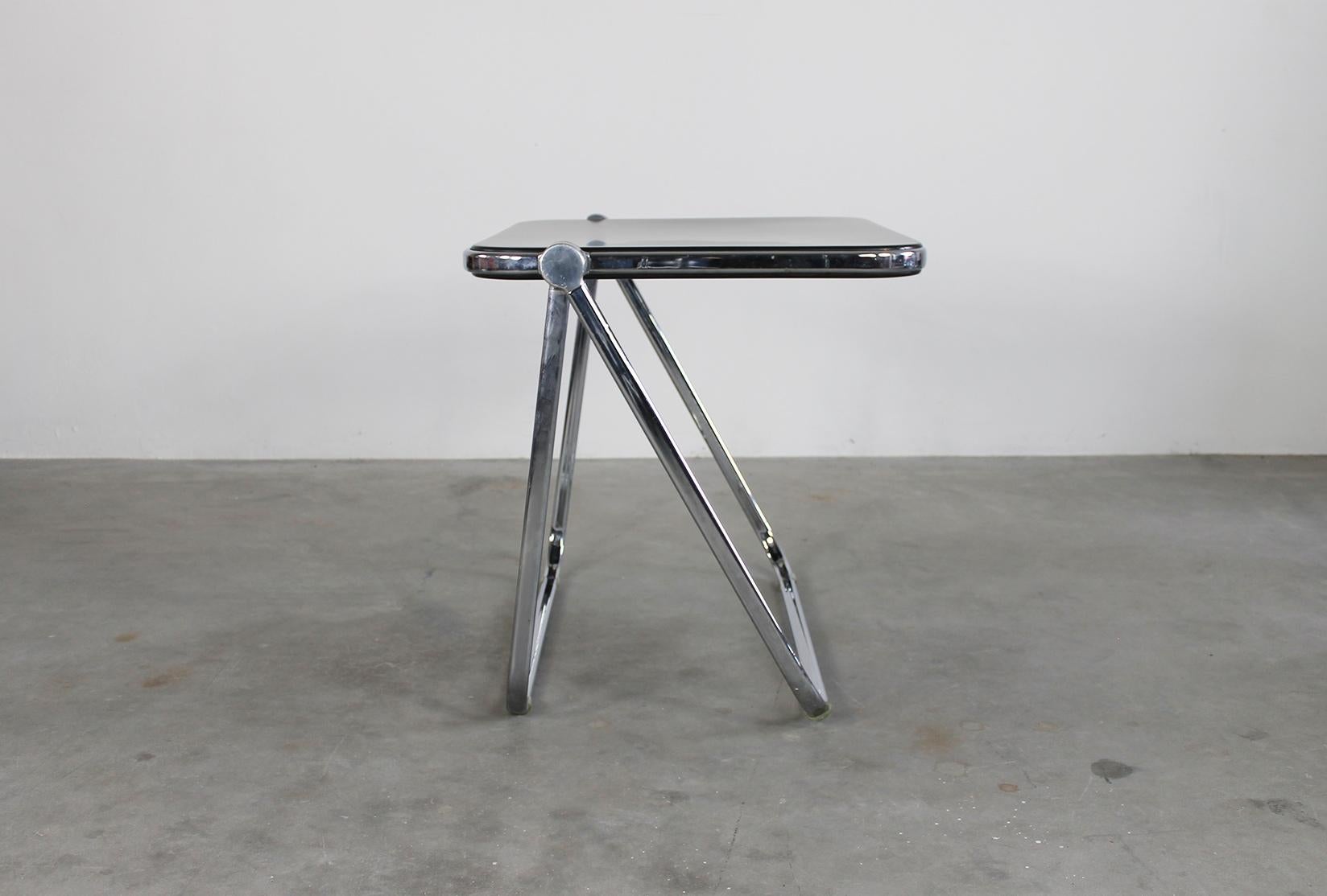 Italian Giancarlo Piretti Platone Folding Table in Steel and Black Polyurethane 1970s 