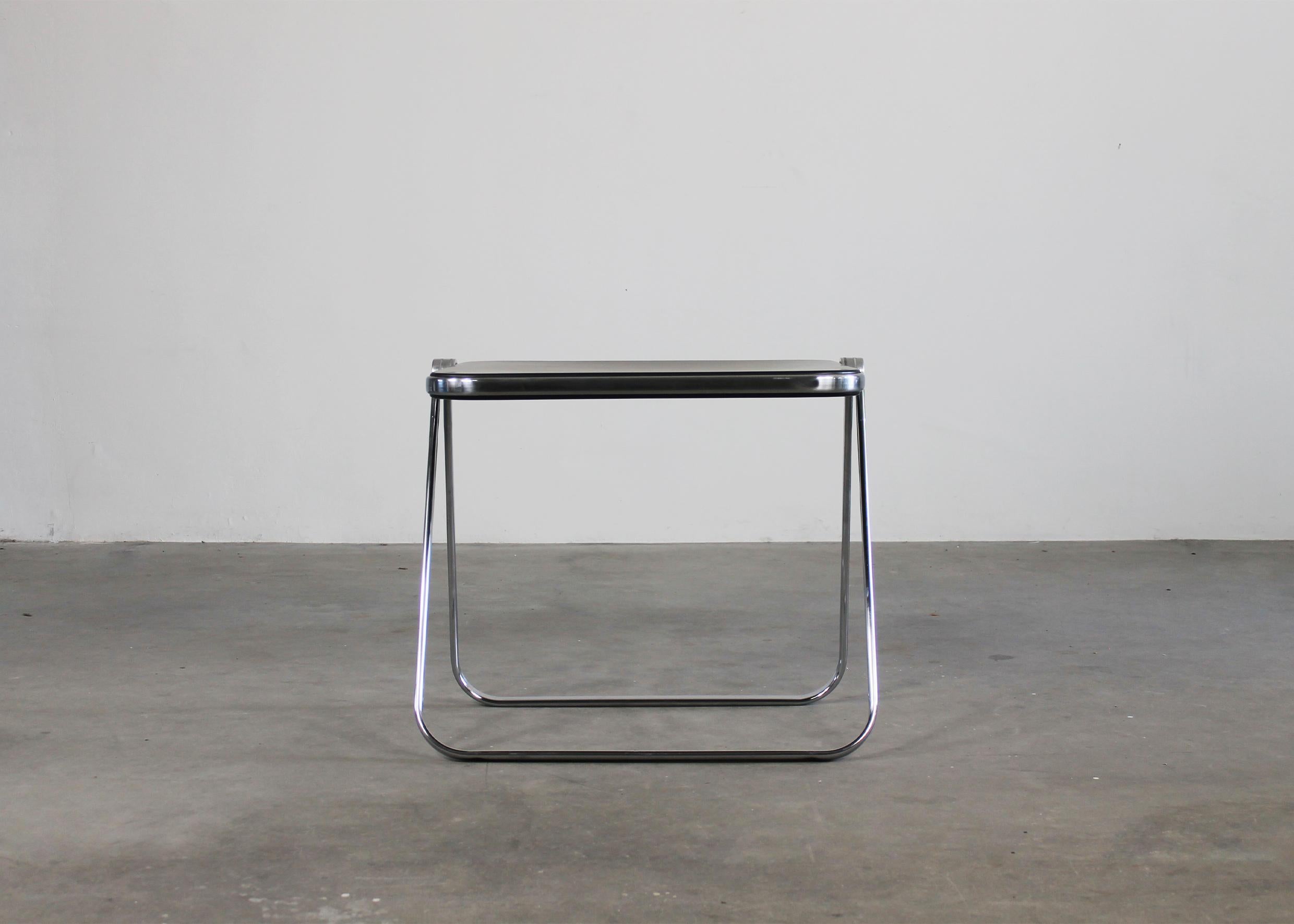 Italian Giancarlo Piretti Platone Folding Table in Steel and Black Polyurethane 1970s  For Sale