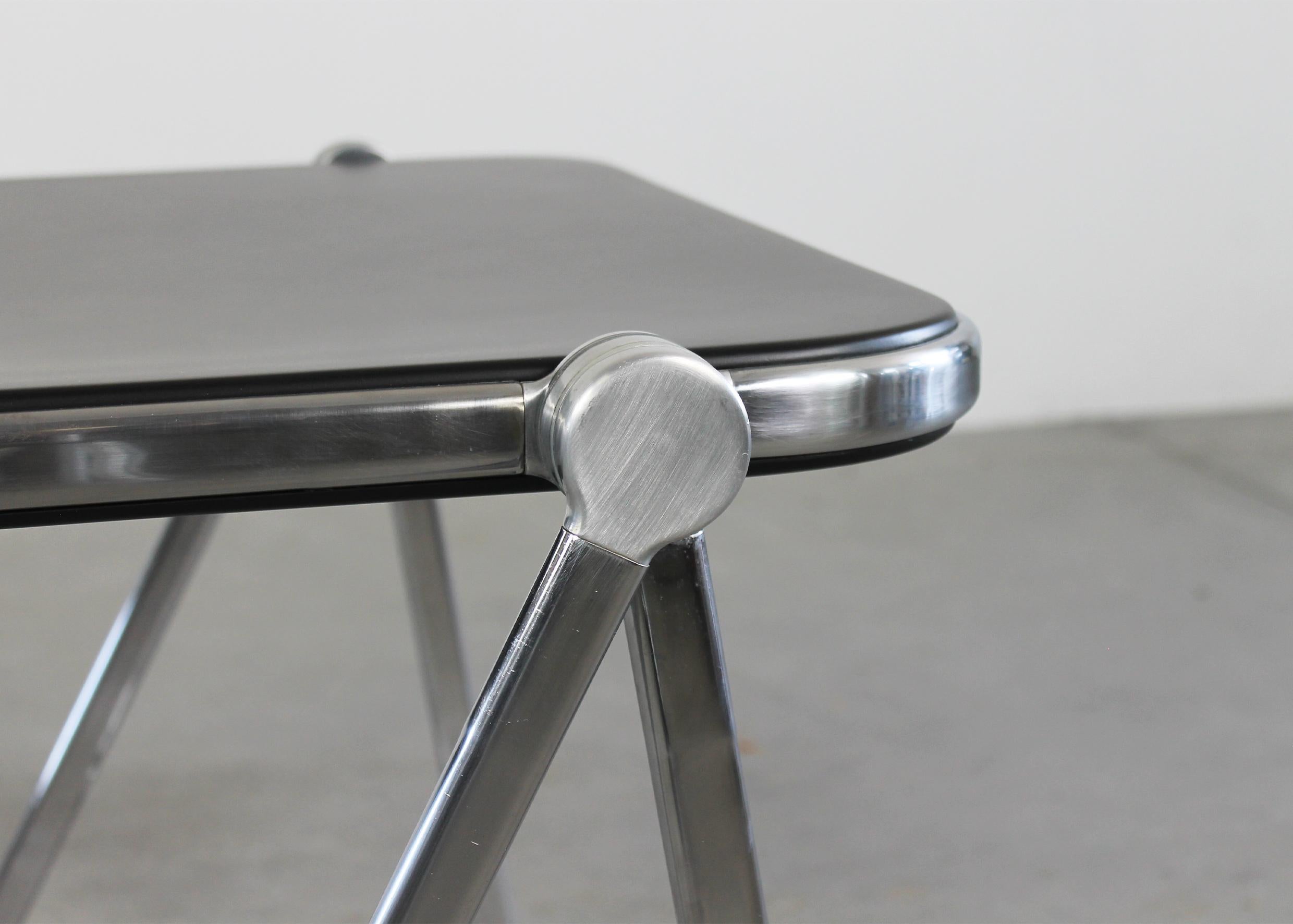 Late 20th Century Giancarlo Piretti Platone Folding Table in Steel and Black Polyurethane 1970s  For Sale