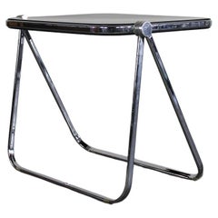 Giancarlo Piretti Platone Folding Table in Steel and Black Polyurethane 1970s 