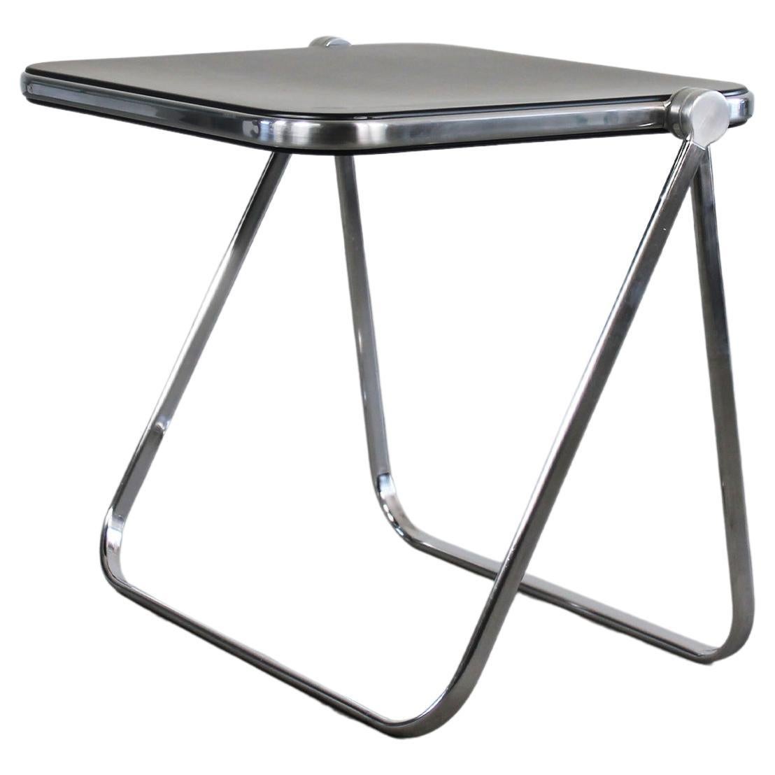 Giancarlo Piretti Platone Folding Table in Steel and Black Polyurethane 1970s  For Sale