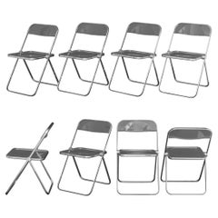 Giancarlo Piretti "Plia" Chrome and Acrylic Folding Chairs, Set of 8