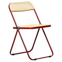 Giancarlo Piretti Plia Folding Chair in Red and Straw for Castelli, Italy
