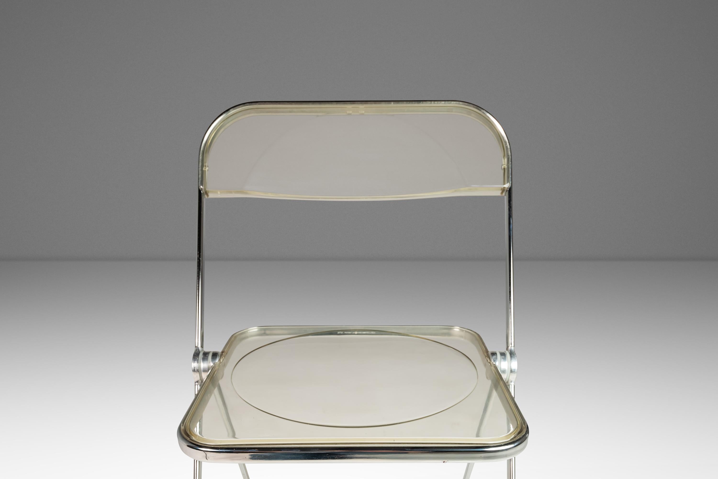 Italian Giancarlo Piretti Plia Lucite & Chrome Folding Chair for Anonima Castelli, 1970s For Sale