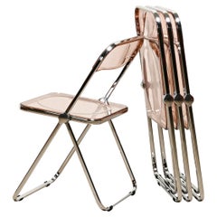 Giancarlo Piretti Plia Set Folding Chairs in Lucite Pink and Chrome for Castelli