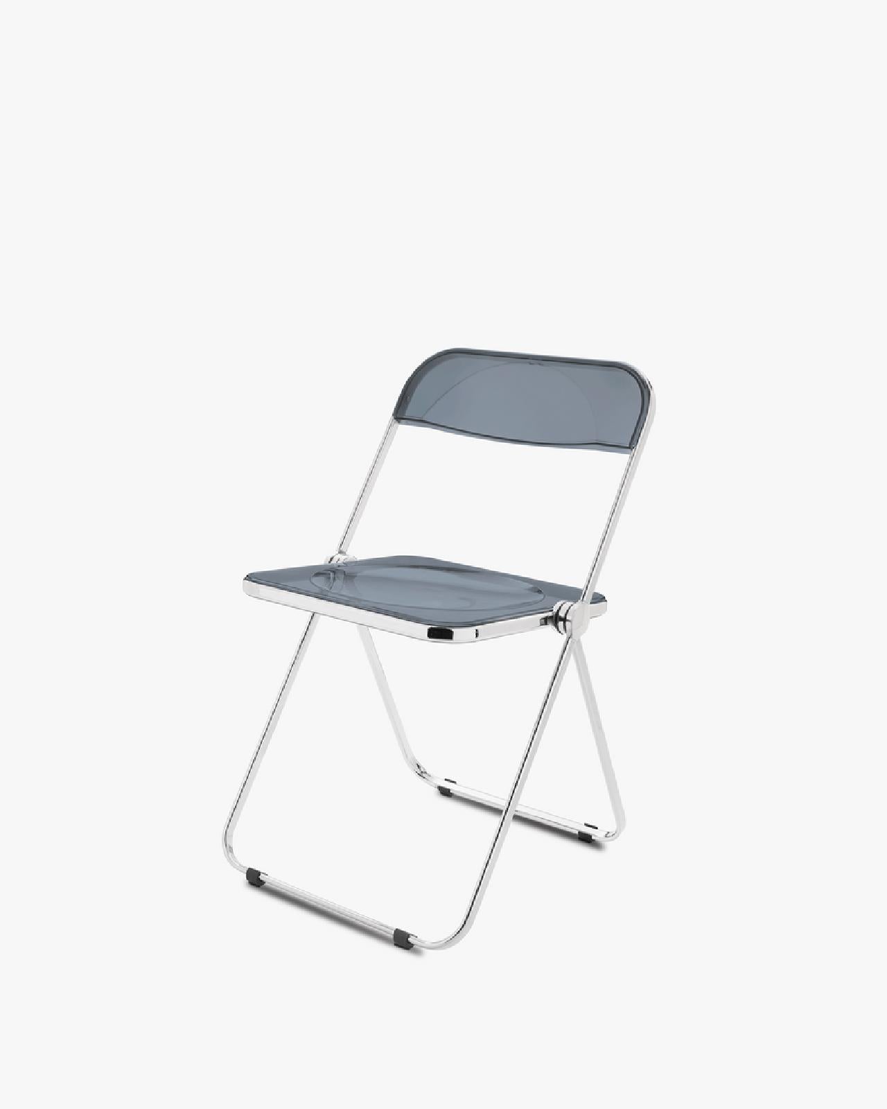 Italian Giancarlo Piretti Plia Set of 10 Folding Chairs in Blue and Chrome for Castelli For Sale