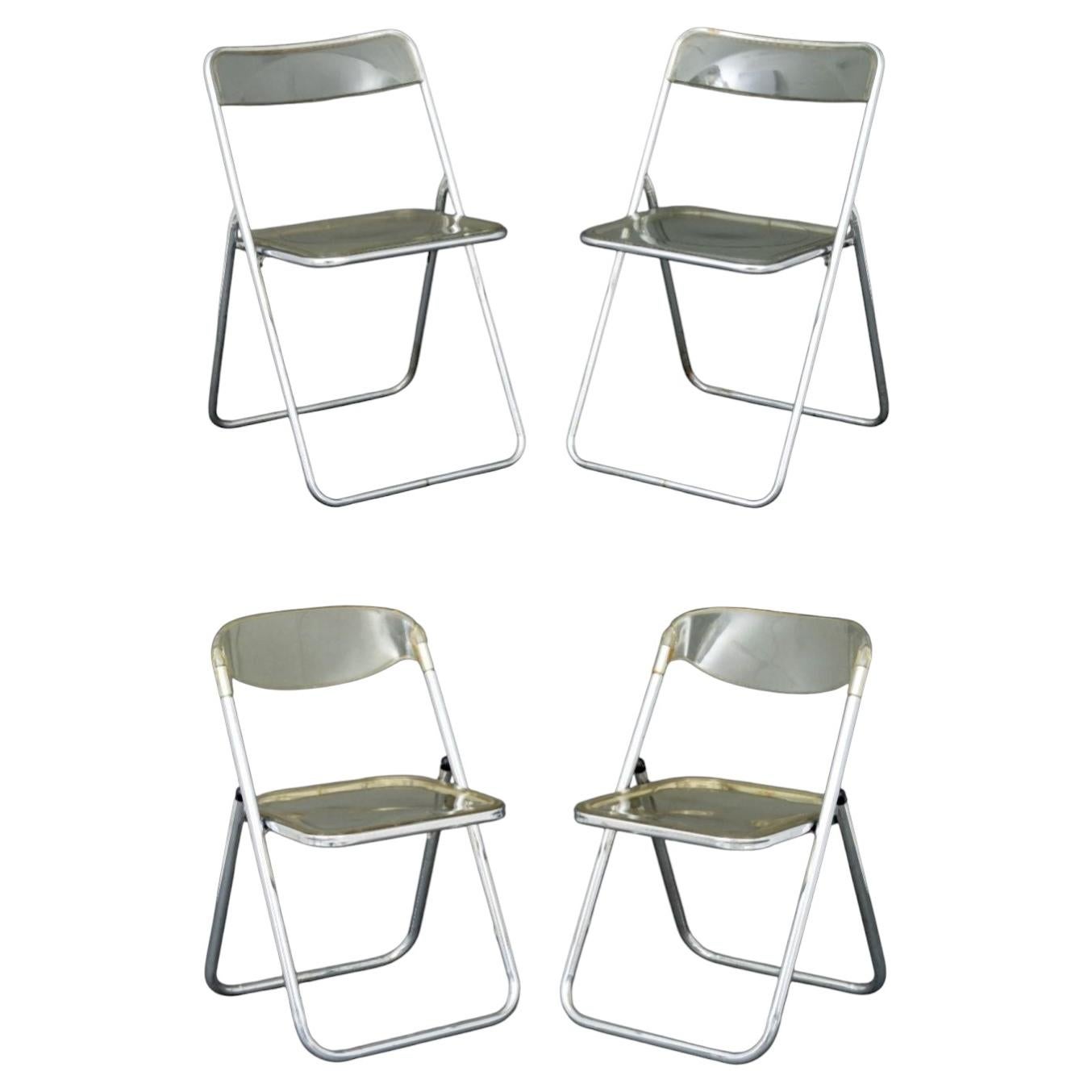 Group of Four Giancarlo Piretti for Castelli "Plia" Style Folding Lucite Chairs For Sale