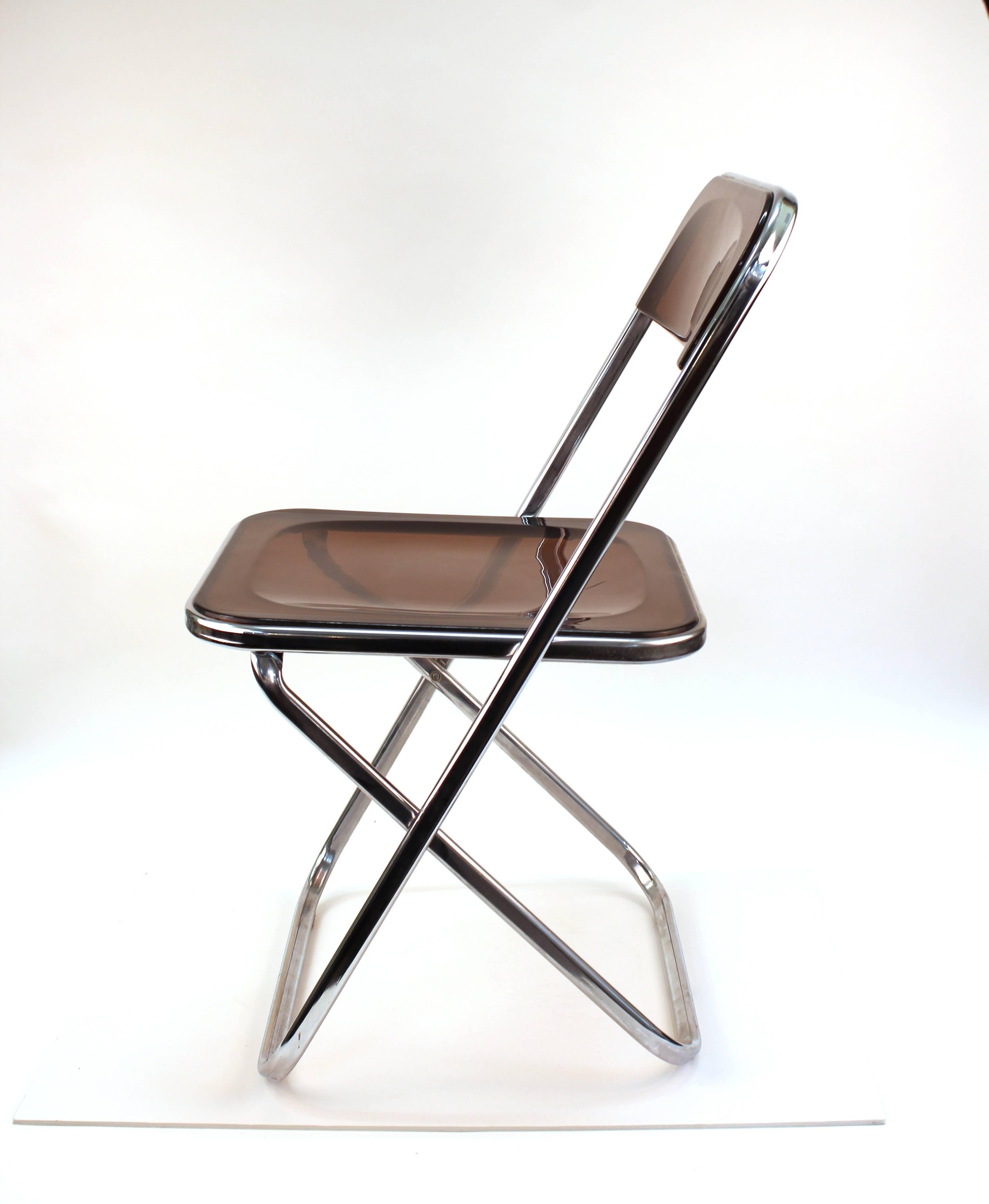 Mid-Century Modern Giancarlo Piretti Plia Style Folding Chairs in Smoked Lucite