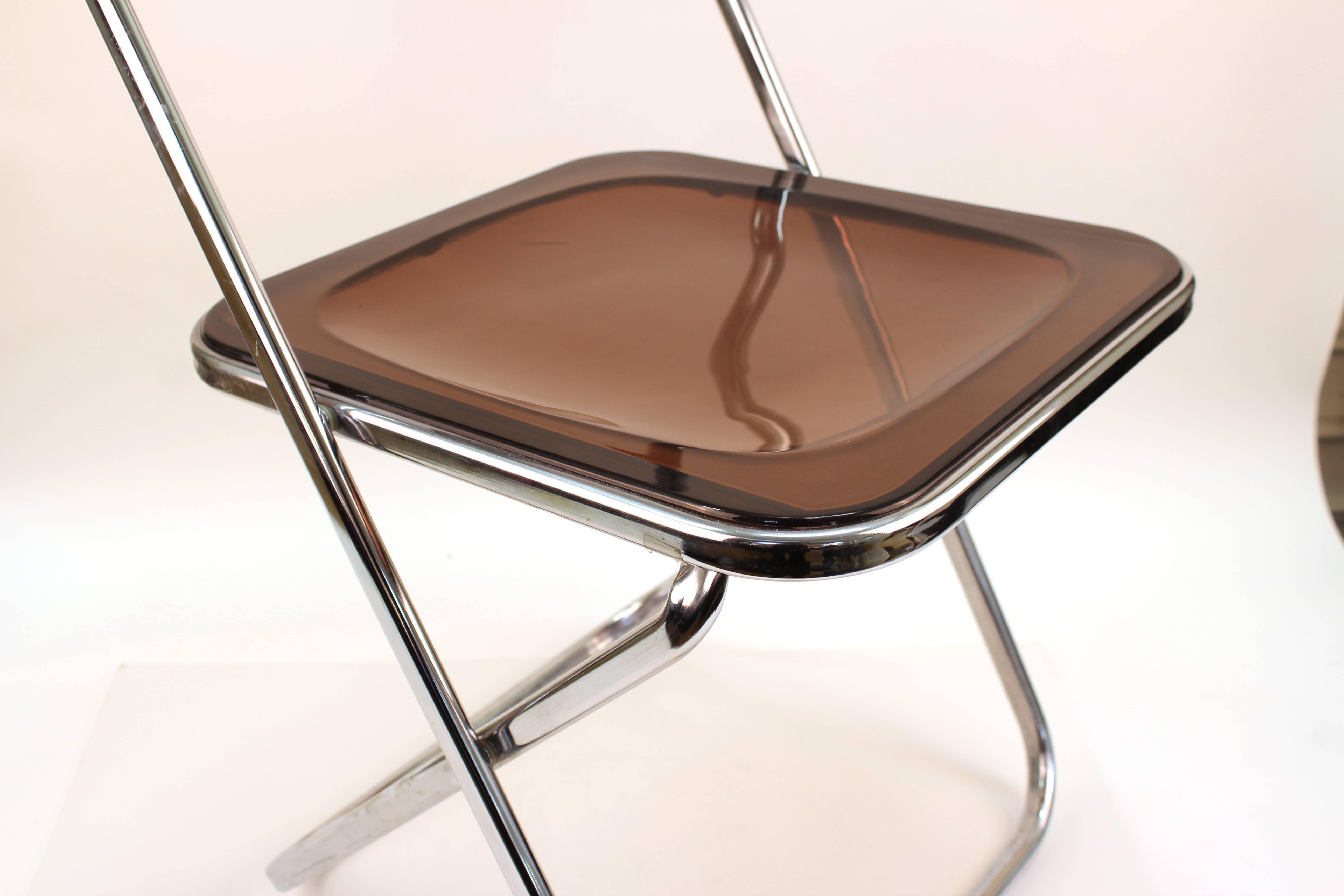 Giancarlo Piretti Plia Style Folding Chairs in Smoked Lucite 1