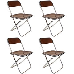 Giancarlo Piretti Plia Style Folding Chairs in Smoked Lucite