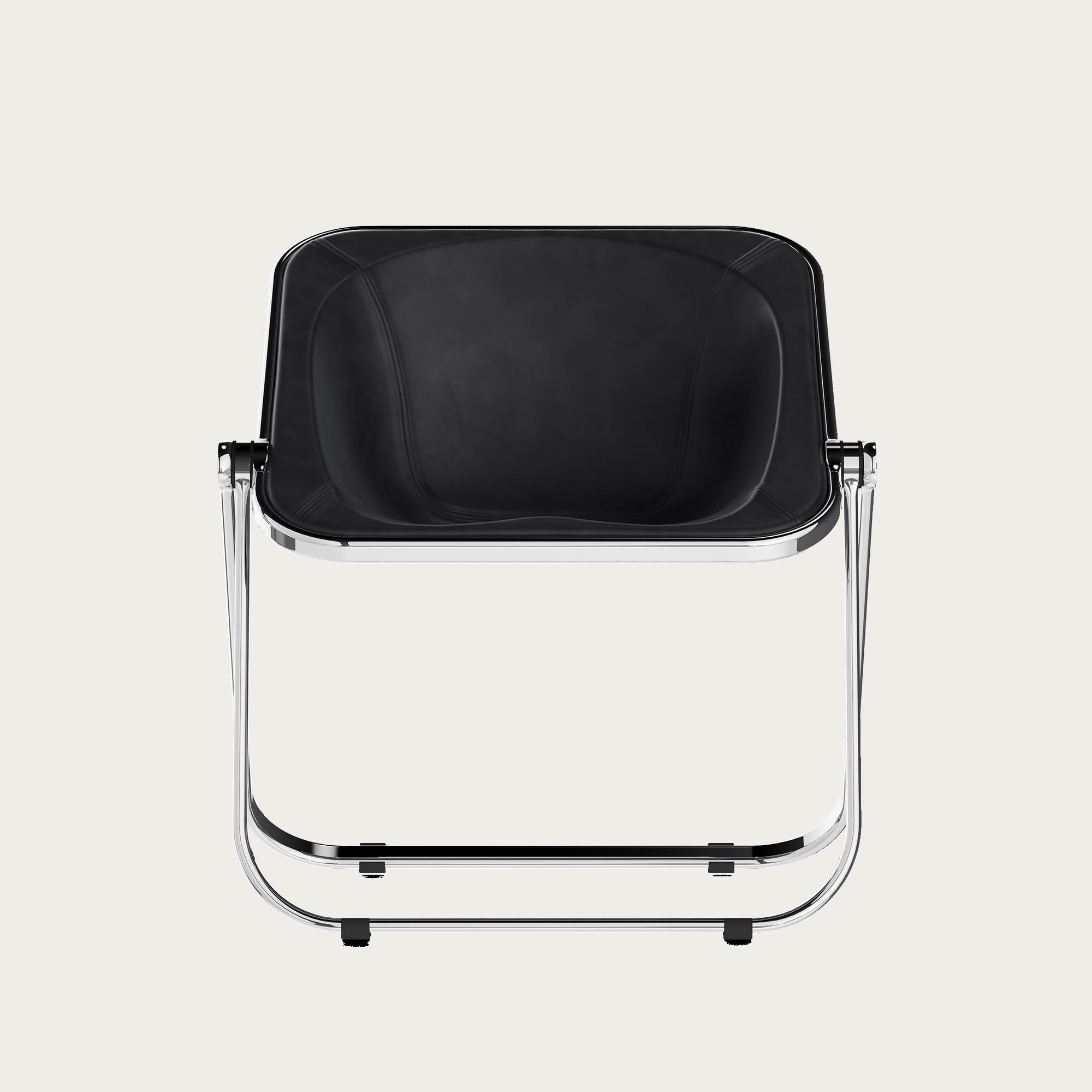 Iconic Plona Chair designed by Giancarlo Piretti in 1970 for Anonima Castelli, Italy. Plona is a foldable and stackable armchair. The sturdy frame is made of stainless and polished aluminum, with alloy joints. The Plona shell, in shockproof