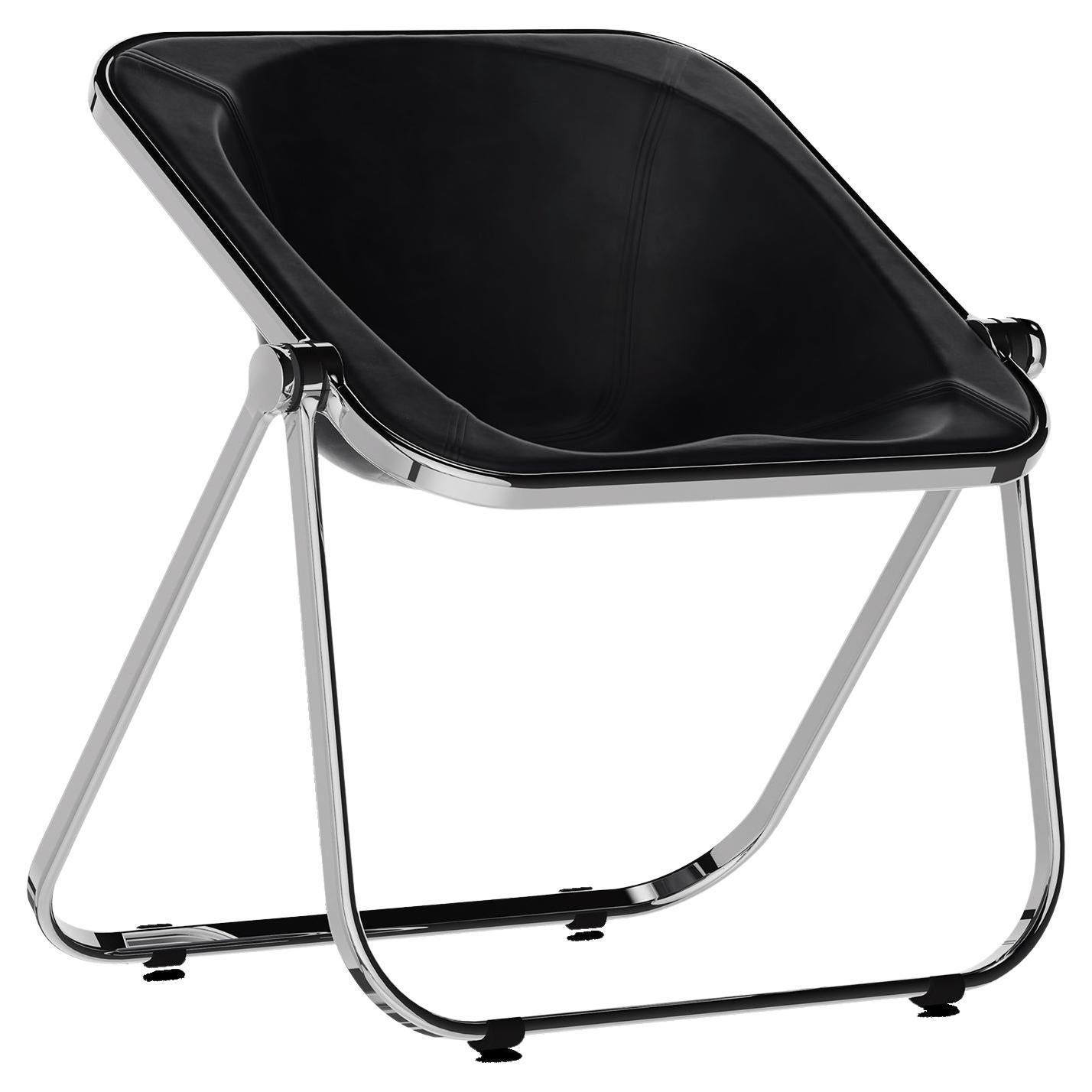 Giancarlo Piretti Plona Chair in Black Leather for Anonima Castelli, Italy