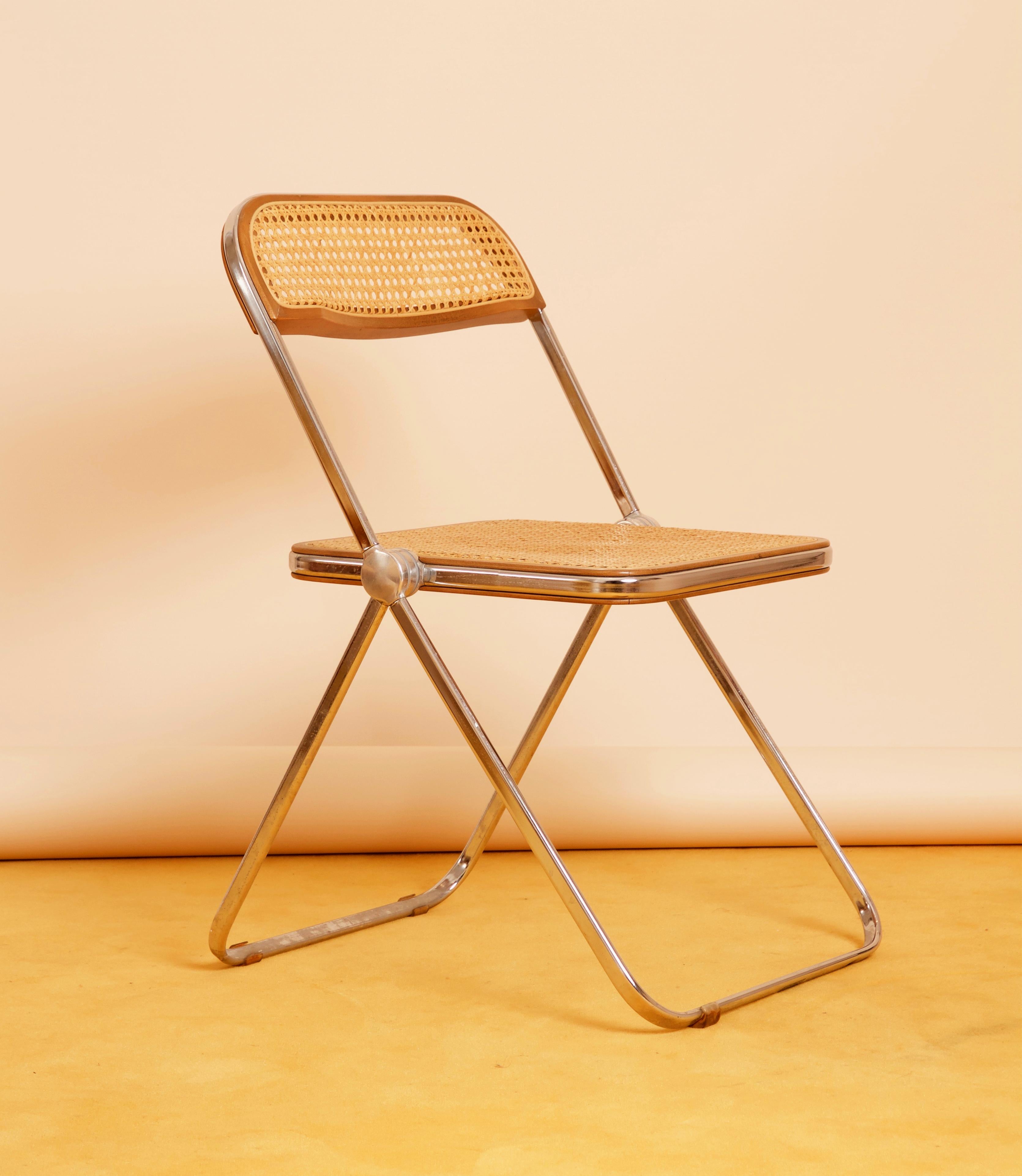 Giancarlo Piretti, Rare Set of Ten Wood and Caning 'Plia' Folding Chairs 1