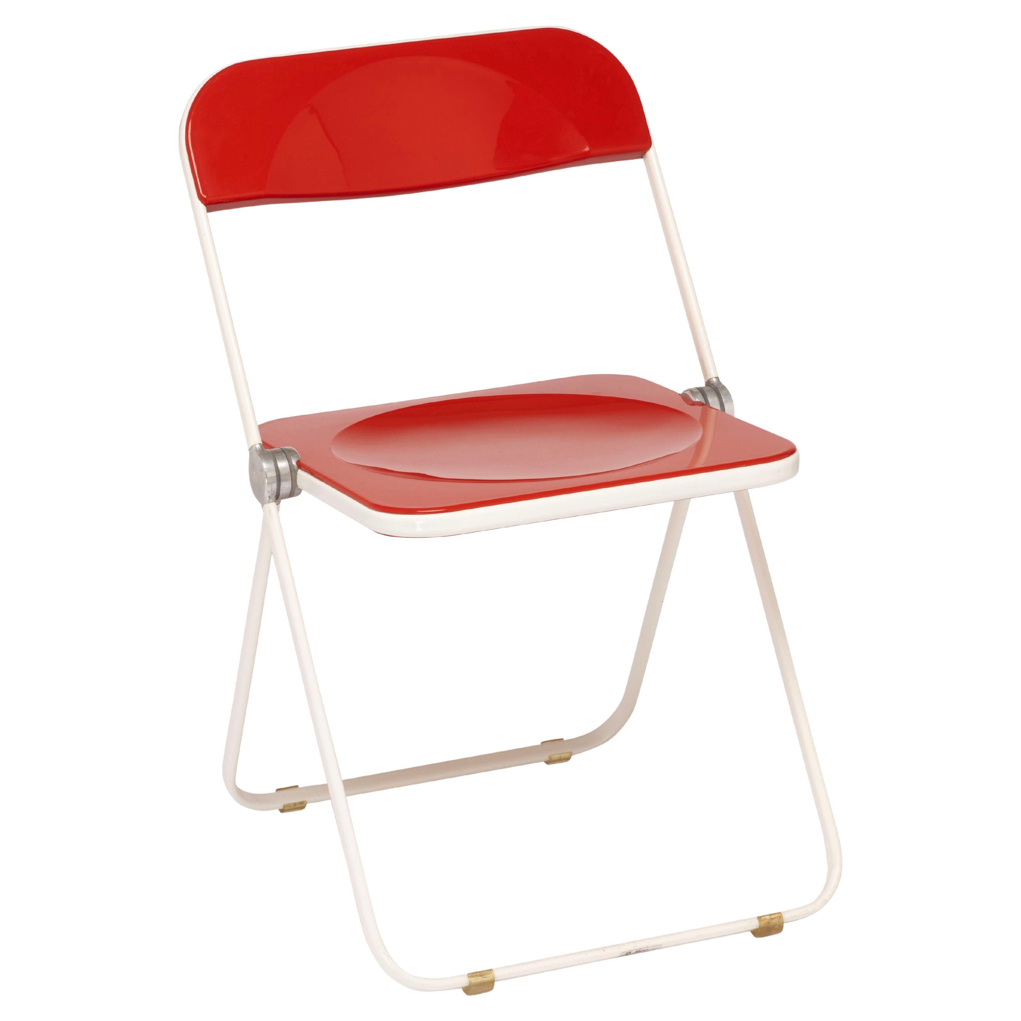 Giancarlo Piretti, Red Original Plia Folding Chair for Anonima Castelli, 1967 For Sale