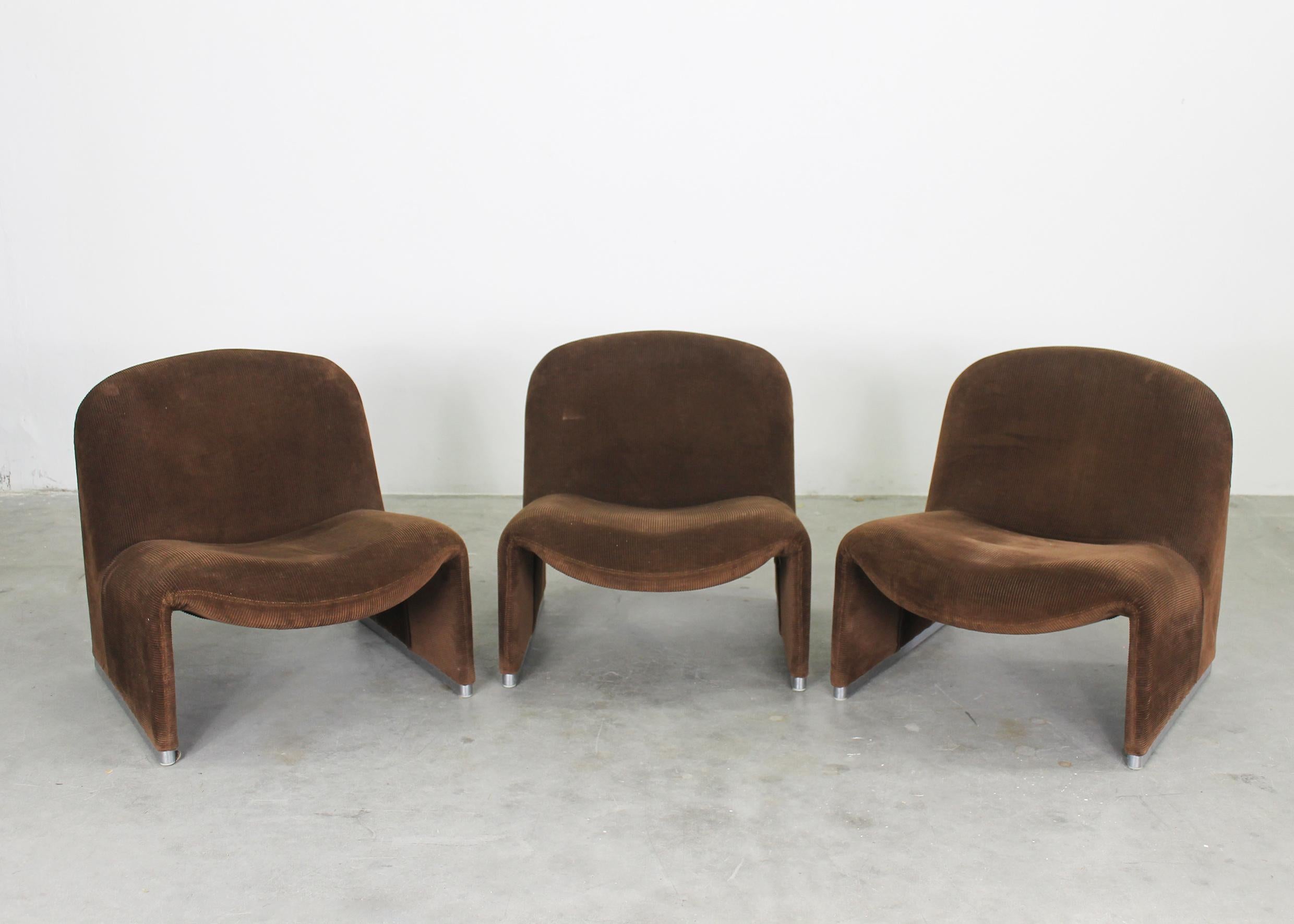 Mid-Century Modern Giancarlo Piretti Set of Three Dark Brown Alky Chairs by Anonima Castelli 1970s