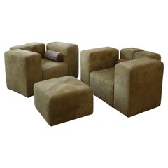 Giancarlo Piretti “Sistema 61” Lounge Chairs & Ottoman in Holly Hunt Suede