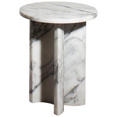 Giancarlo Stool Side Table in White Arabescato Marble