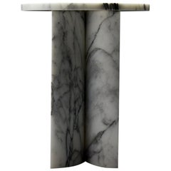 Retro Giancarlo Stool Side Table in White Arabescato Marble