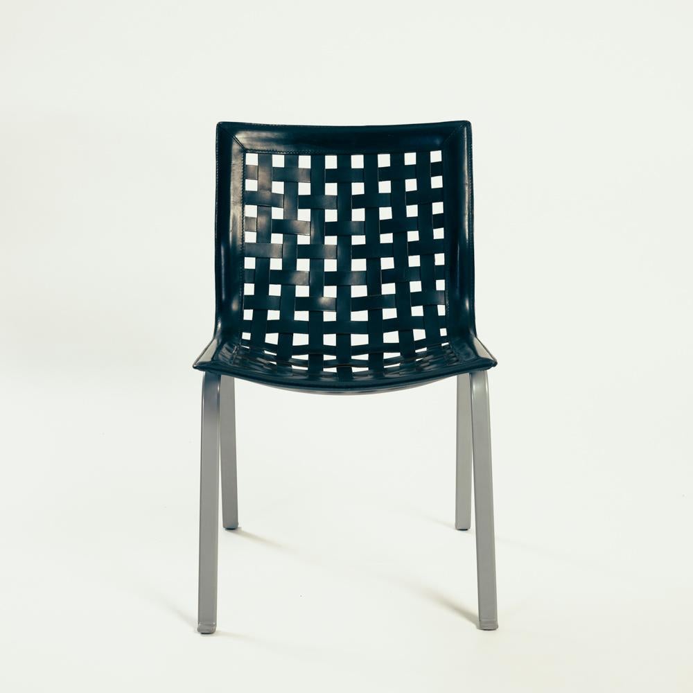 Black leather dining net chairs by Giancarlo Vegni  for Fasem Italy  For Sale 13