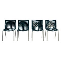 Black leather dining net chairs by Giancarlo Vegni for Fasem Italy