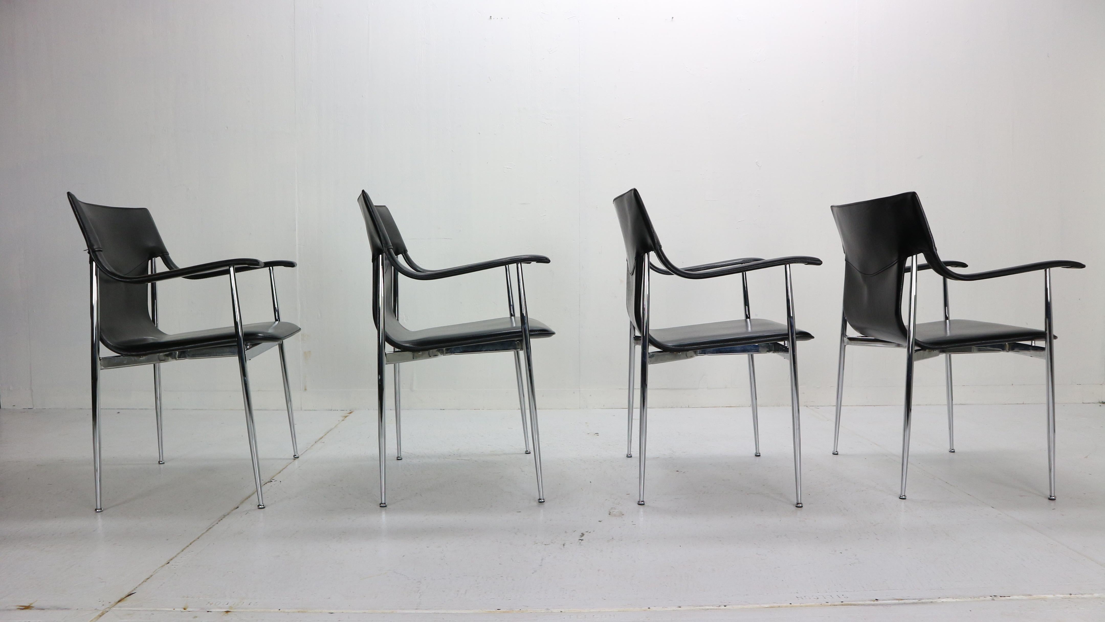 Leather Giancarlo Vegni & Gianfranco Gualtierotti Set of Chairs for Fasem, Italy
