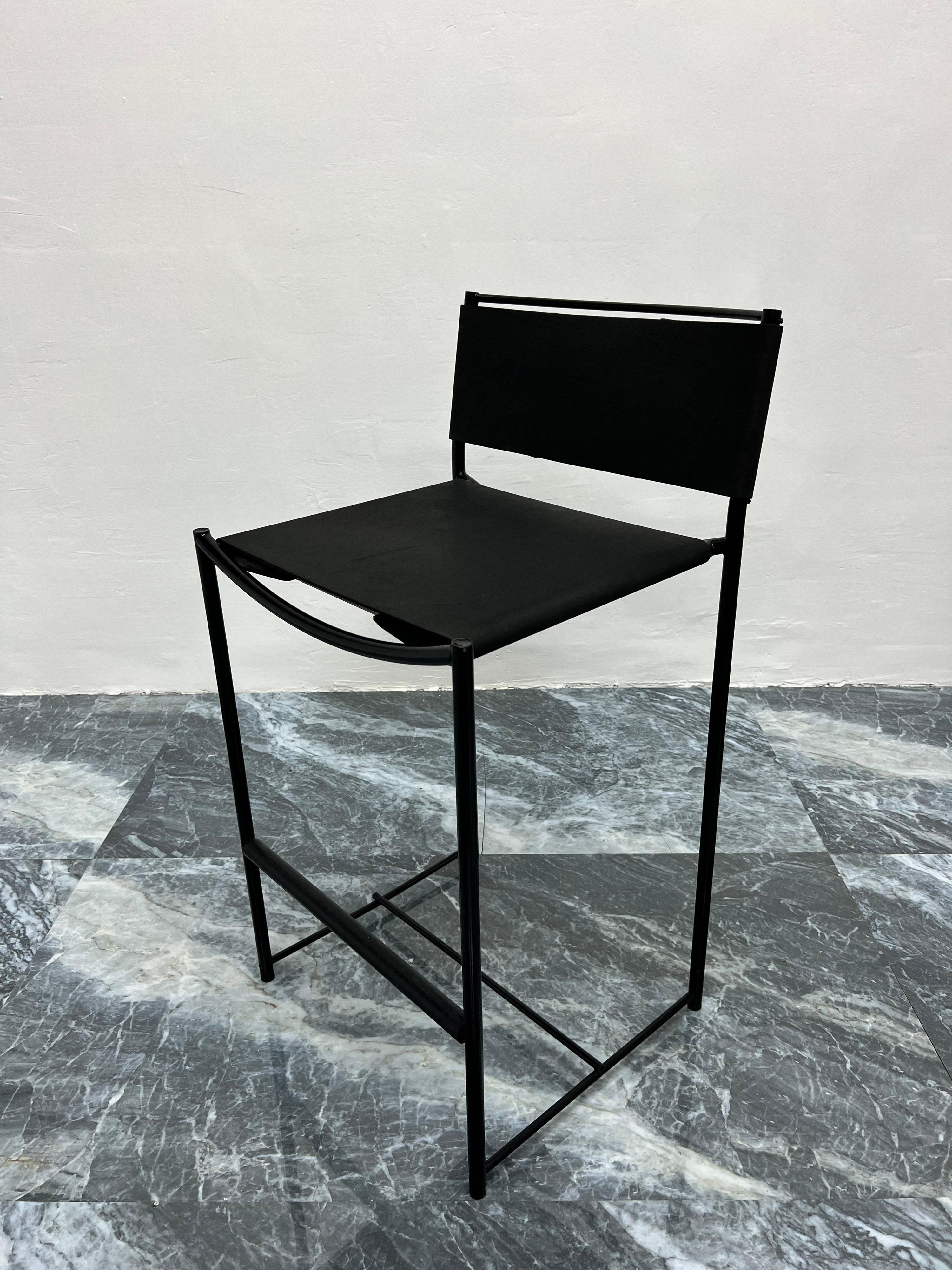 Giandomenico Belotti Black Postmodern Leather 164 Stools for Alias, a Pair 2