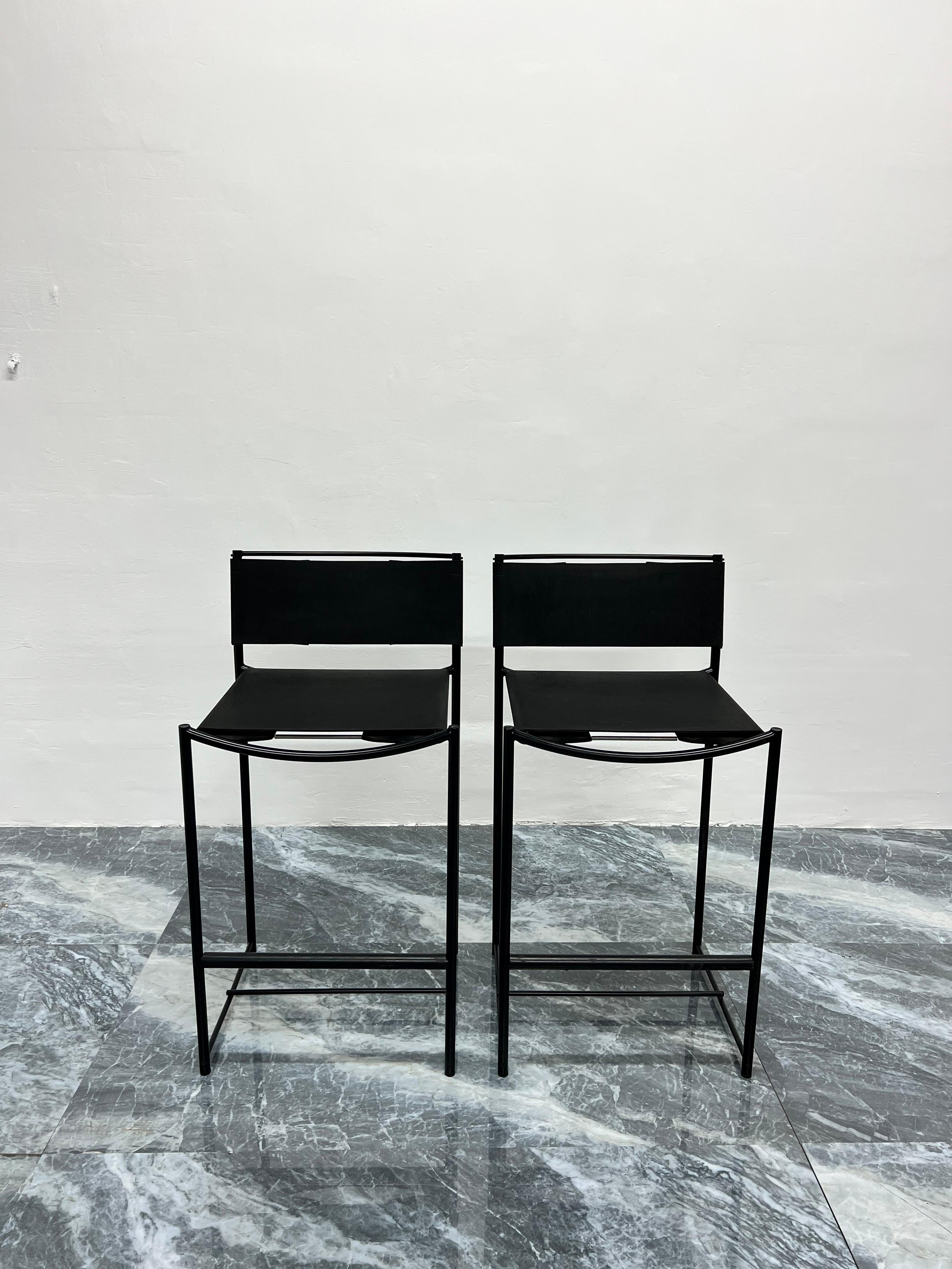 Giandomenico Belotti Black Postmodern Leather 164 Stools for Alias, a Pair 6