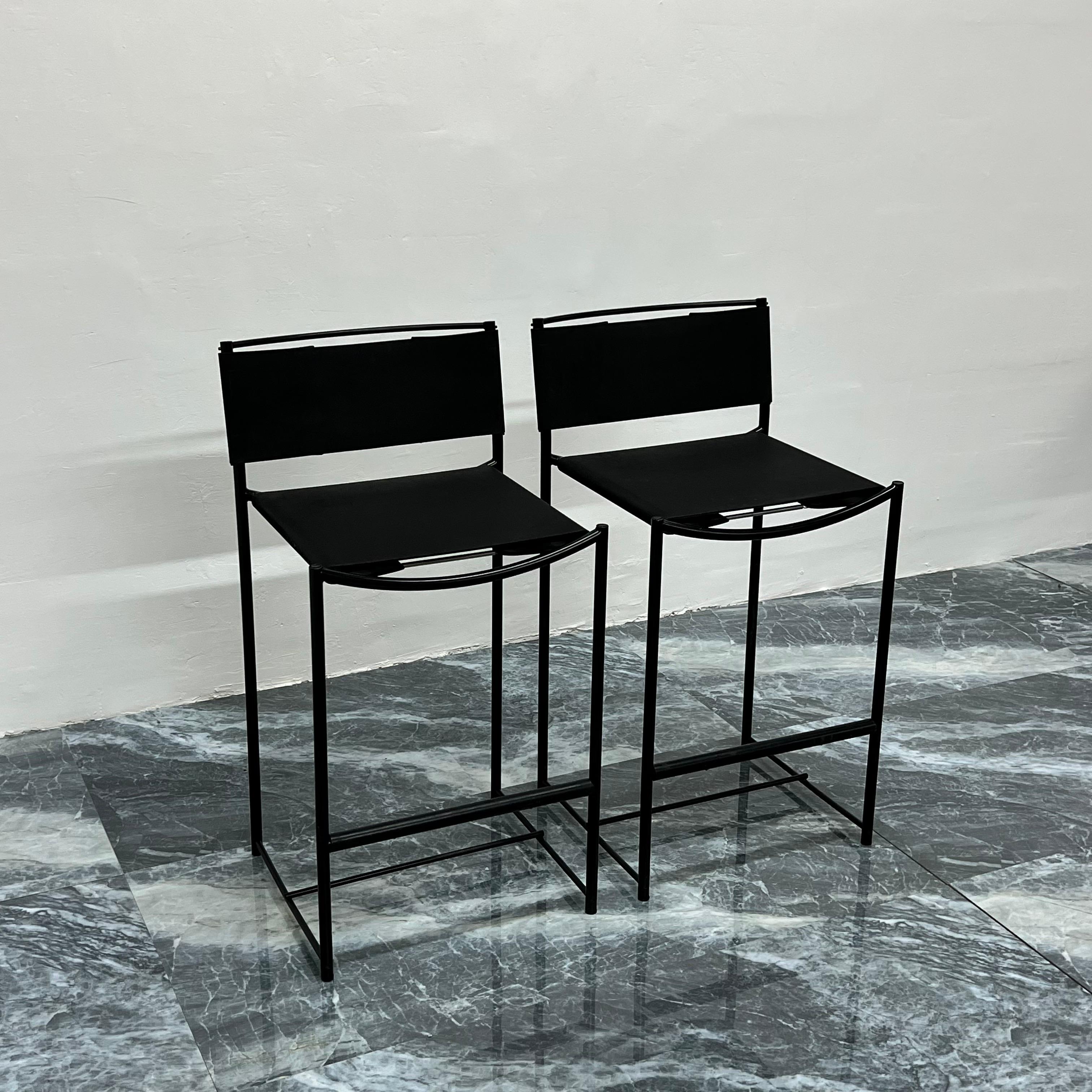 Giandomenico Belotti Black Postmodern Leather 164 Stools for Alias, a Pair 7