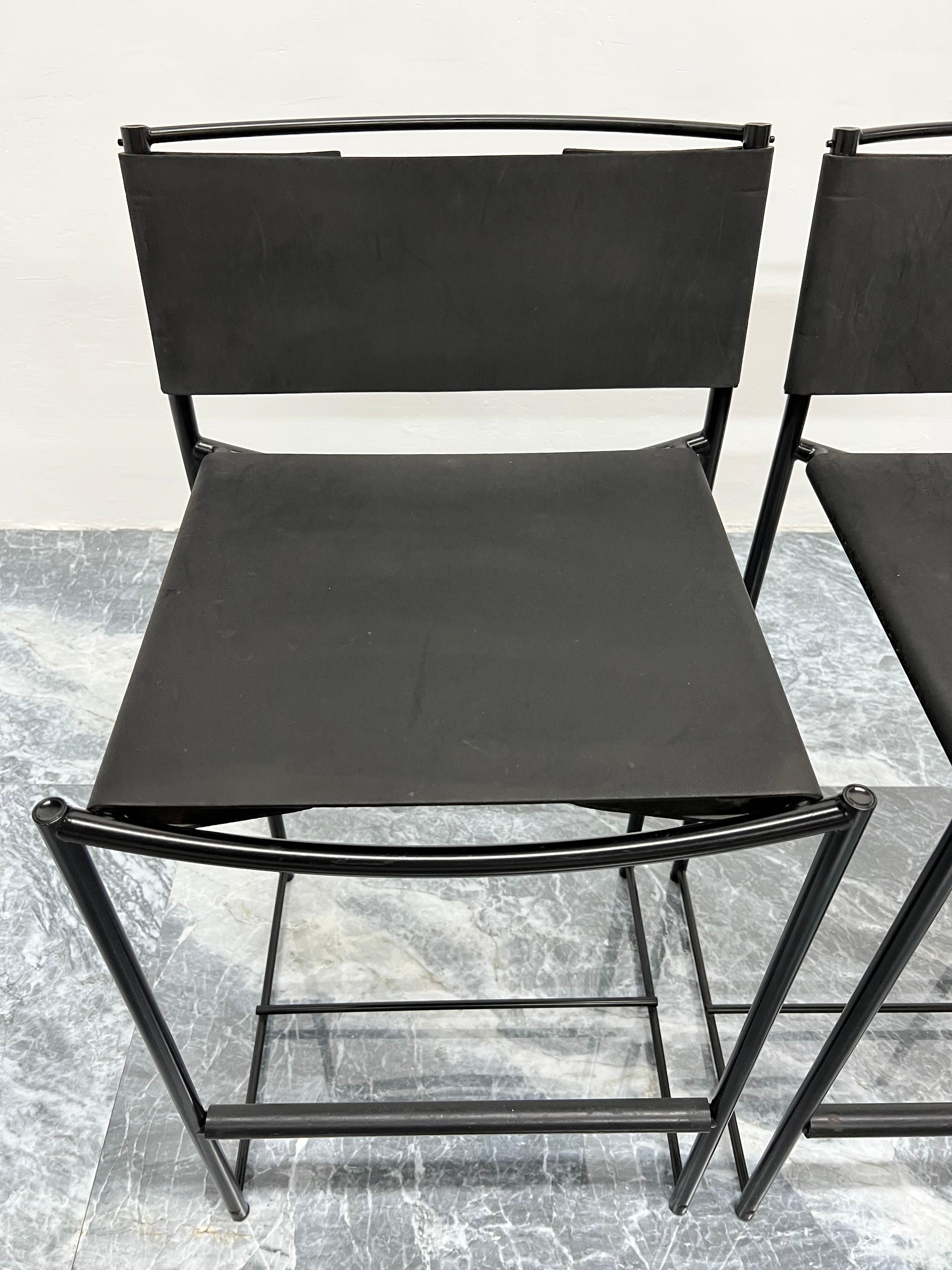 Post-Modern Giandomenico Belotti Black Postmodern Leather 164 Stools for Alias, a Pair