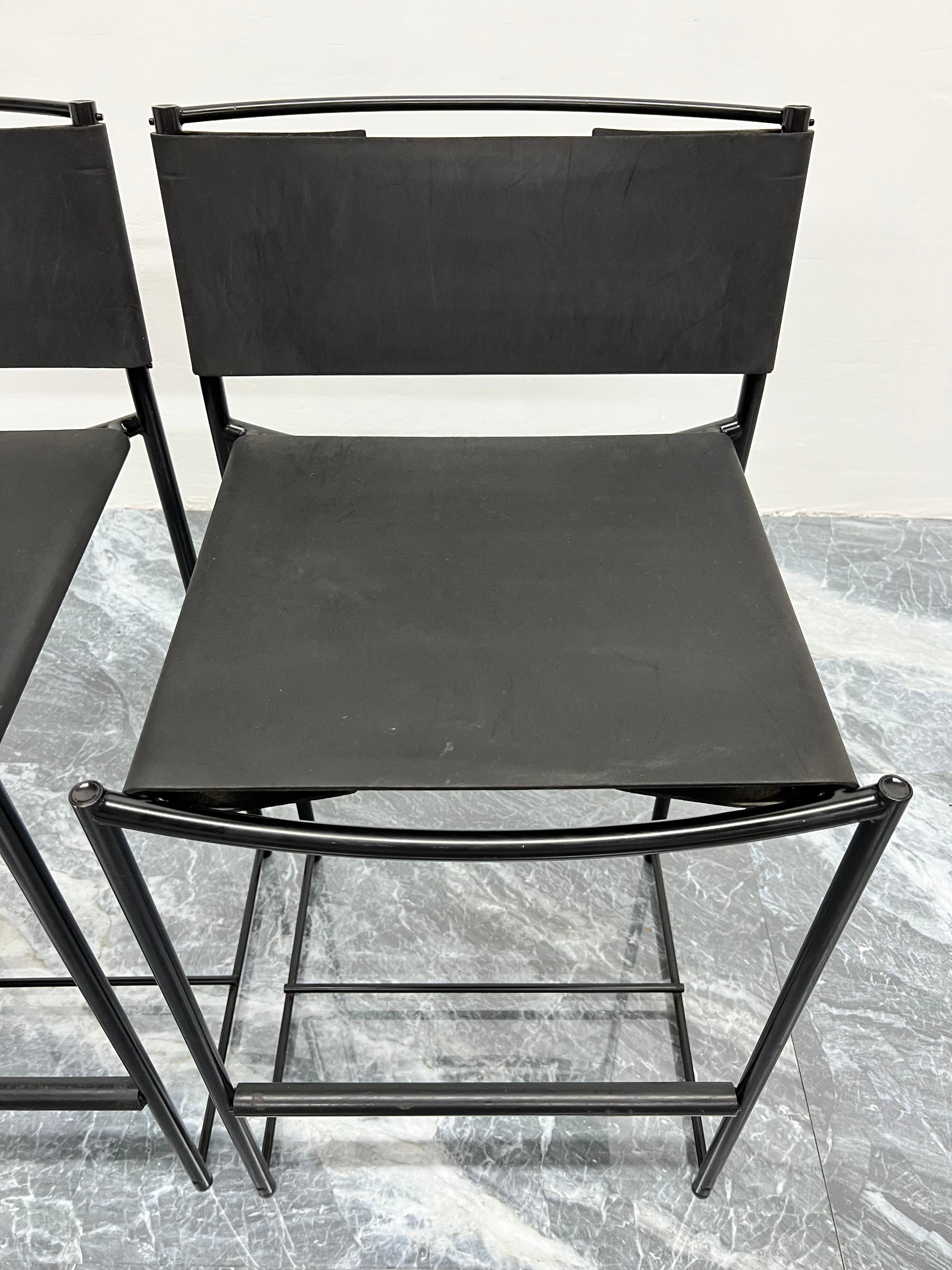 Italian Giandomenico Belotti Black Postmodern Leather 164 Stools for Alias, a Pair