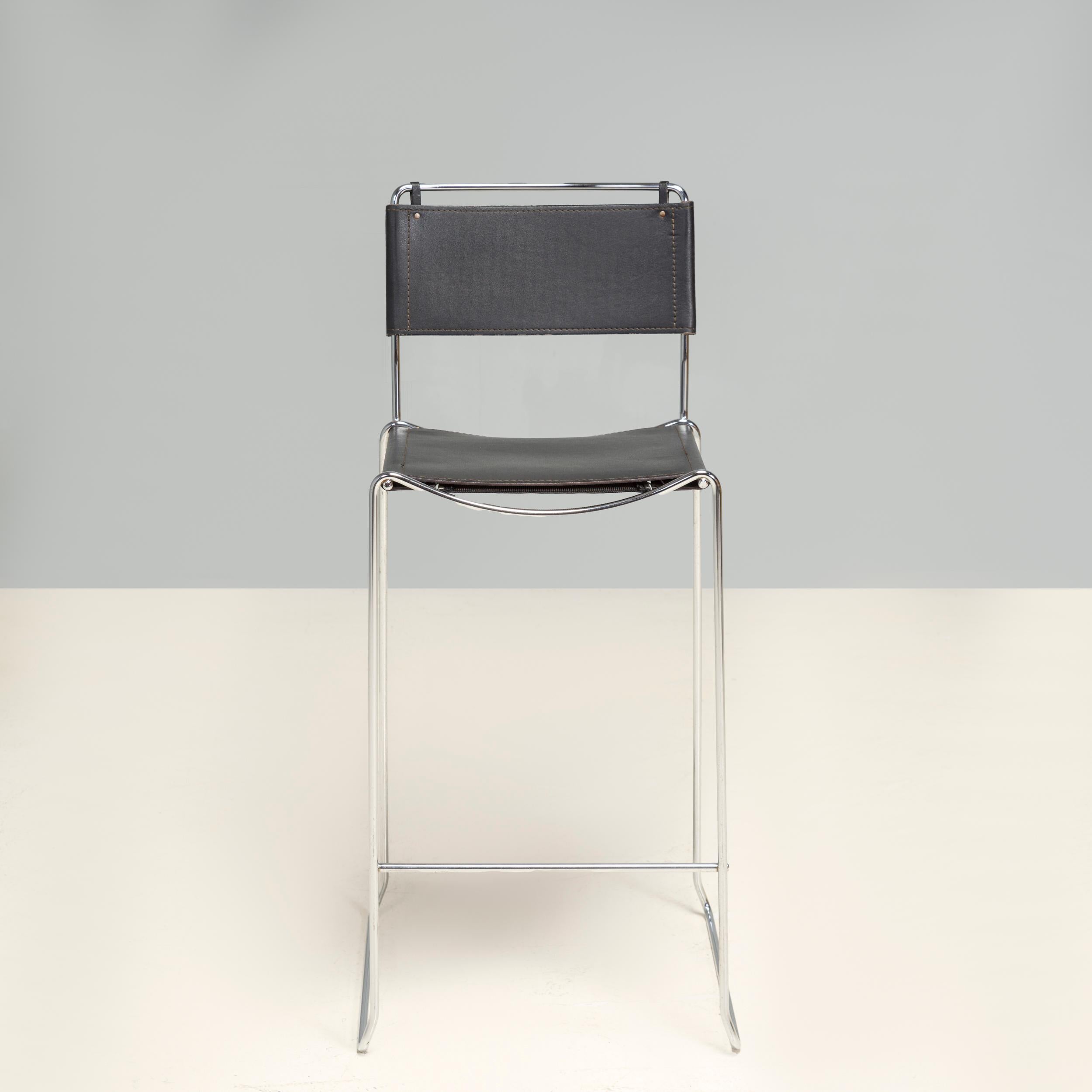 Italian Giandomenico Belotti for Alias Black Leather Stools, Set of 4