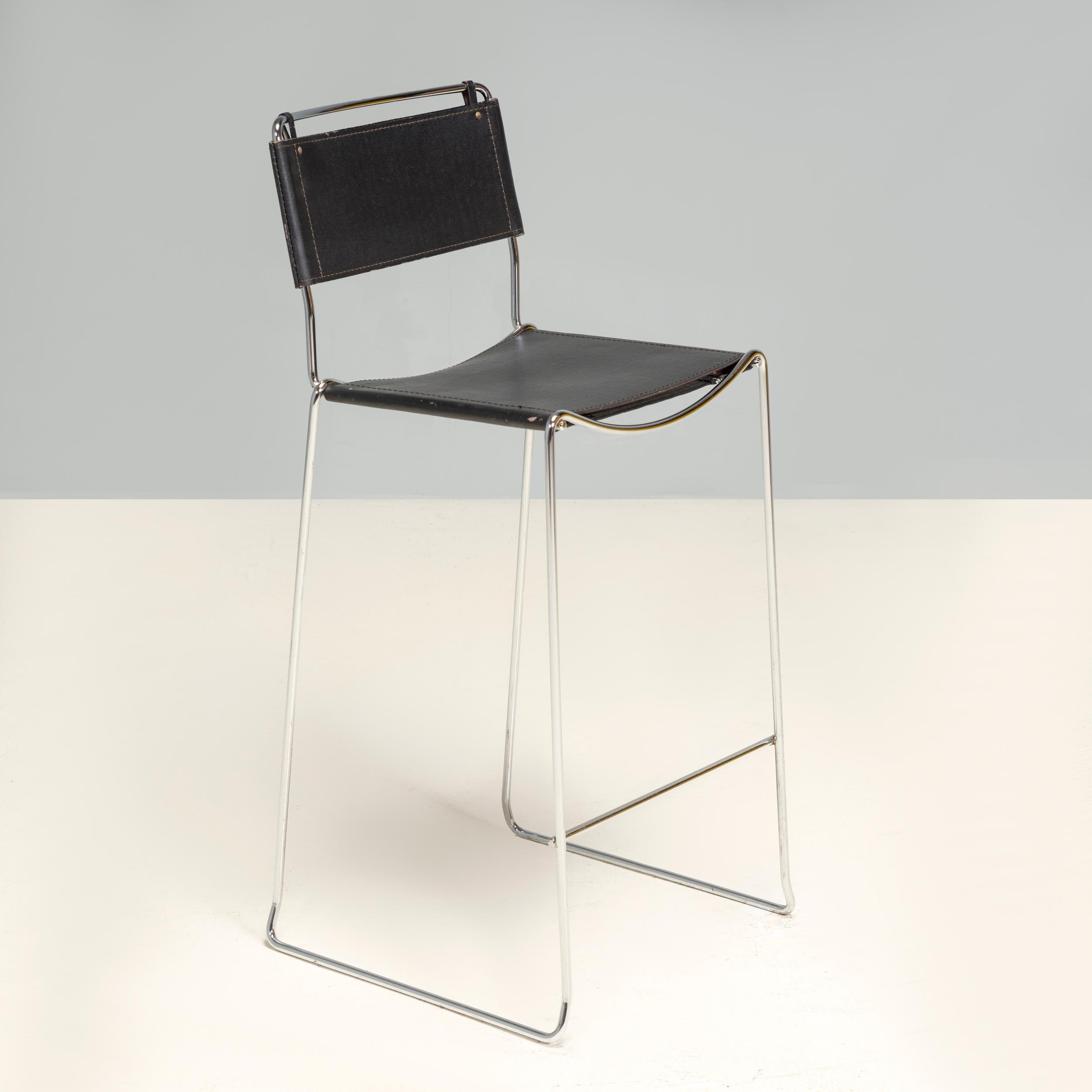 Giandomenico Belotti for Alias Black Leather Stools, Set of 4 In Good Condition In Basildon, London