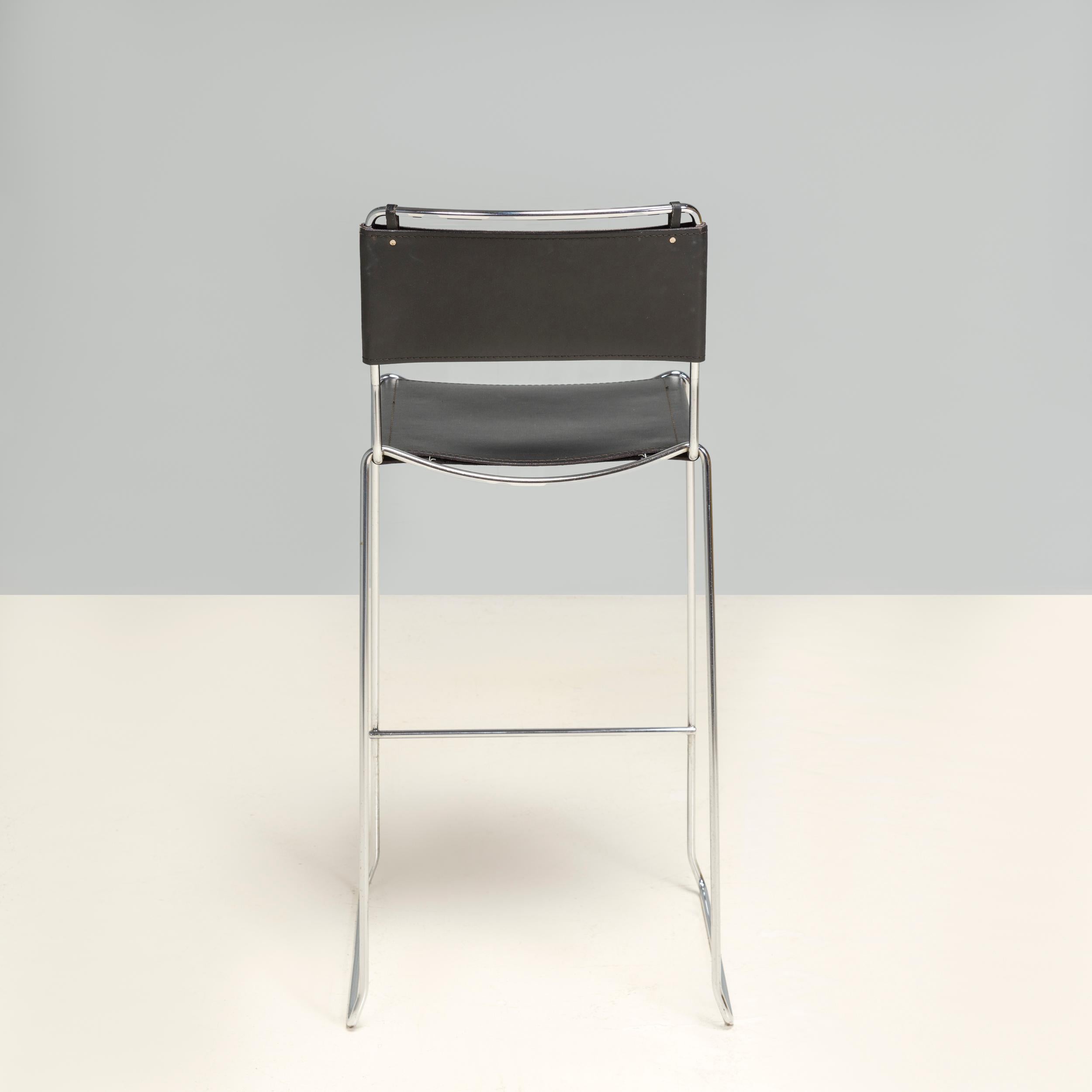 Giandomenico Belotti for Alias Black Leather Stools, Set of 4 1