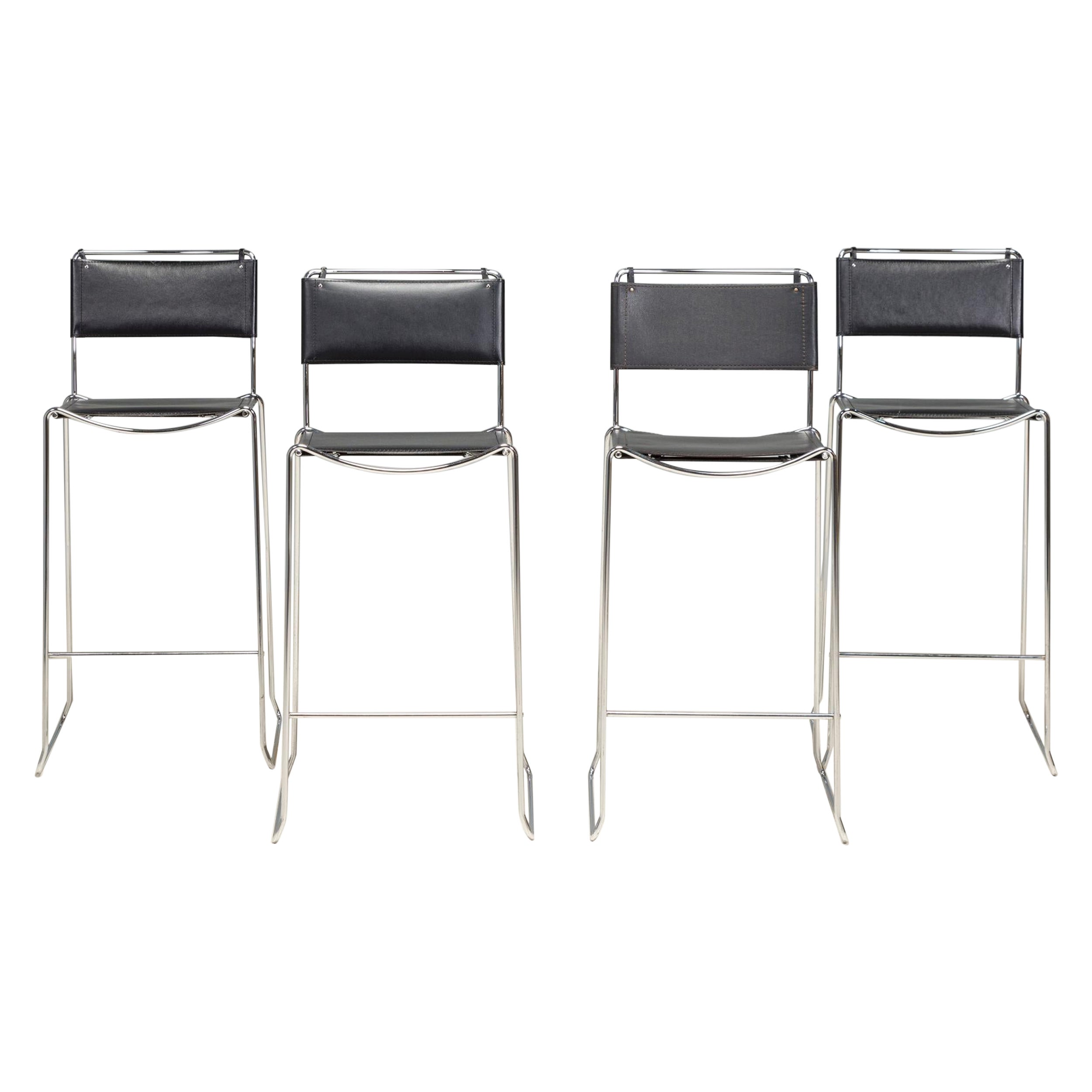 Giandomenico Belotti for Alias Black Leather Stools, Set of 4