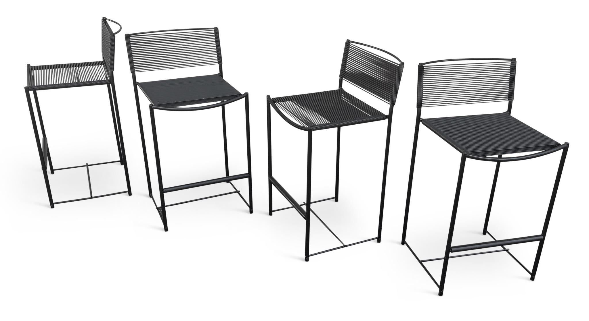 Post-Modern Giandomenico Belotti for Alias Set of 4 Black Fly Line Spaghetti Bar Stools