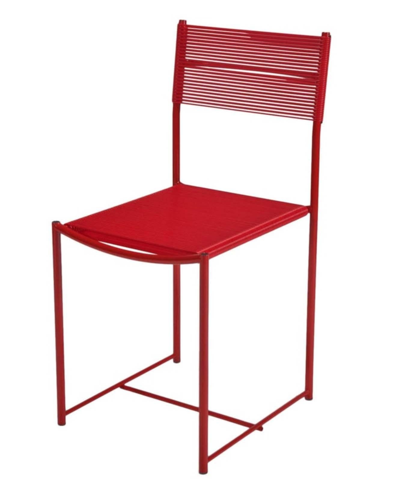 Post-Modern Giandomenico Belotti - Alias Set of 4 Red Fly Line Spaghetti Dining Side Chairs For Sale