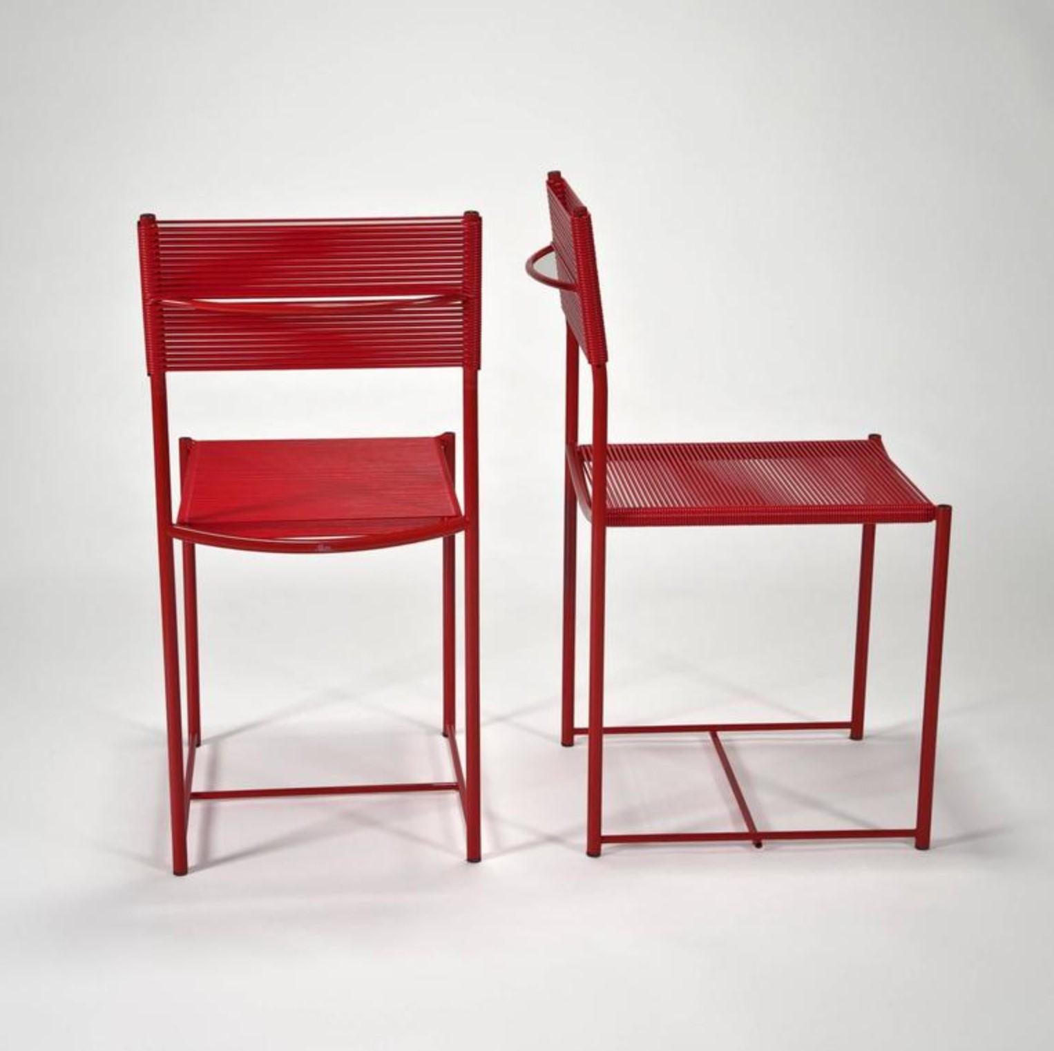 Italian Giandomenico Belotti - Alias Set of 4 Red Fly Line Spaghetti Dining Side Chairs For Sale