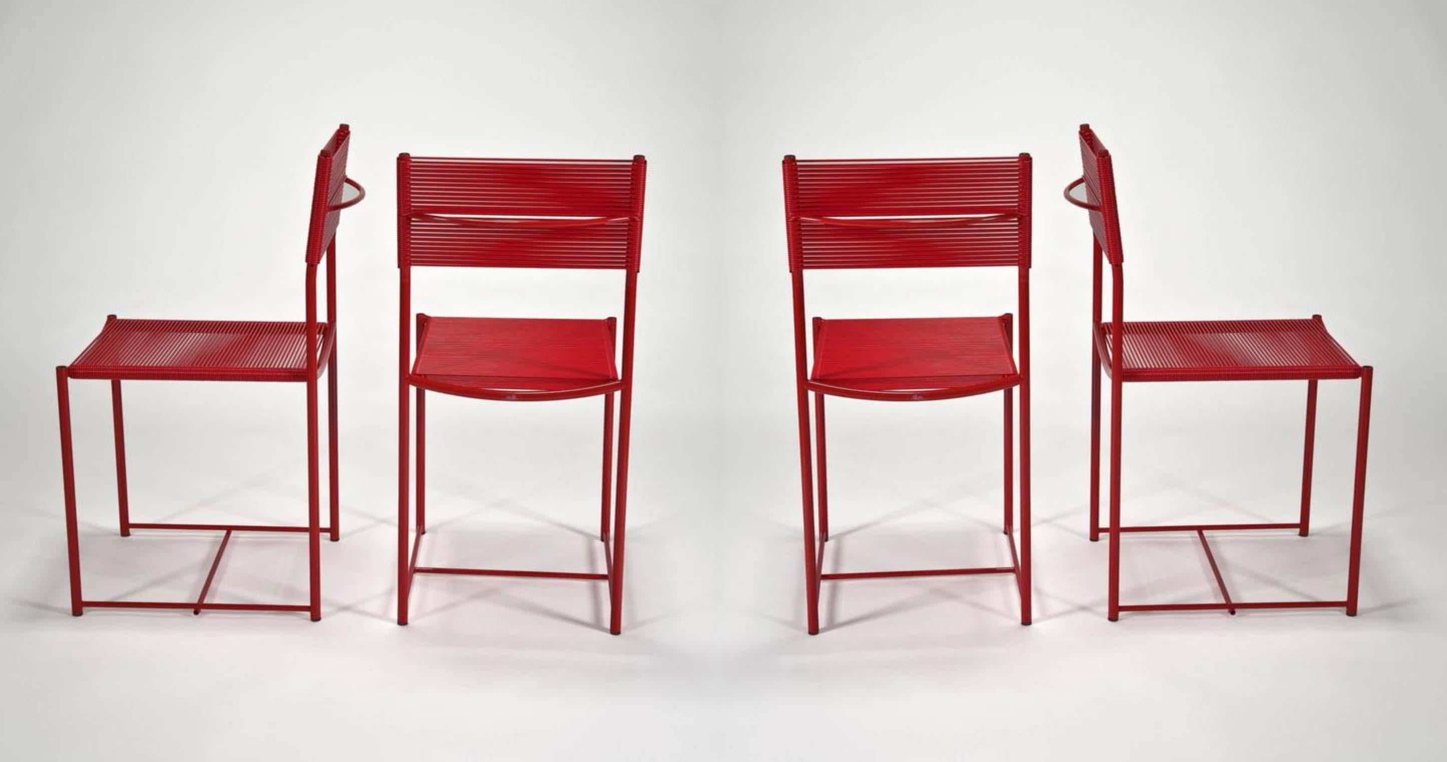 Enameled Giandomenico Belotti - Alias Set of 4 Red Fly Line Spaghetti Dining Side Chairs For Sale