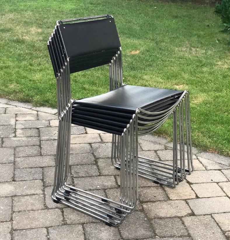 Mid-Century Modern Giandomenico Belotti for Alias Set of Six Matching Chrome & Metal Dining Chairs
