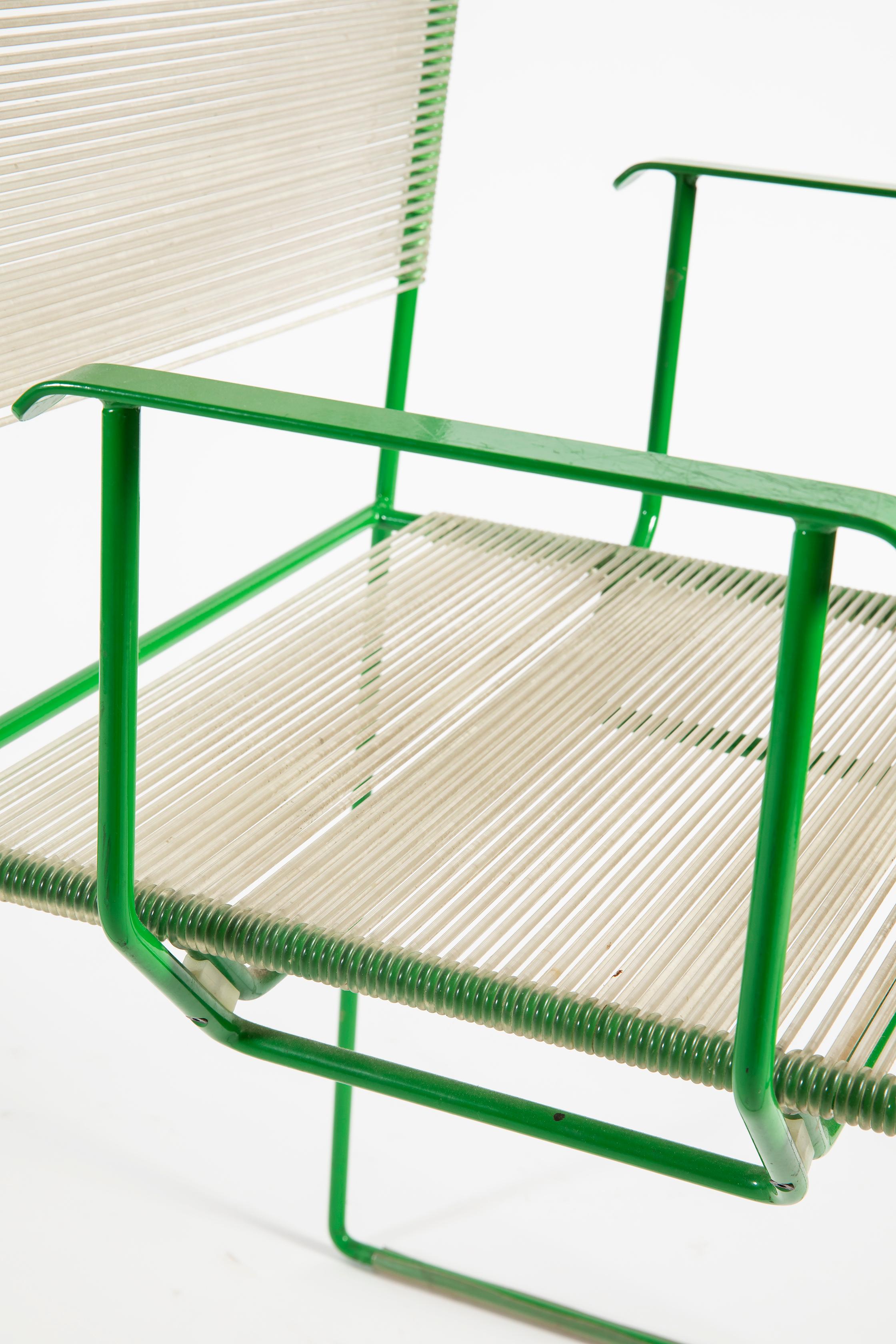 Giandomenico Belotti Set of 4 Green Lacquered Spaghetti Chair for Fly Line 1970s For Sale 2