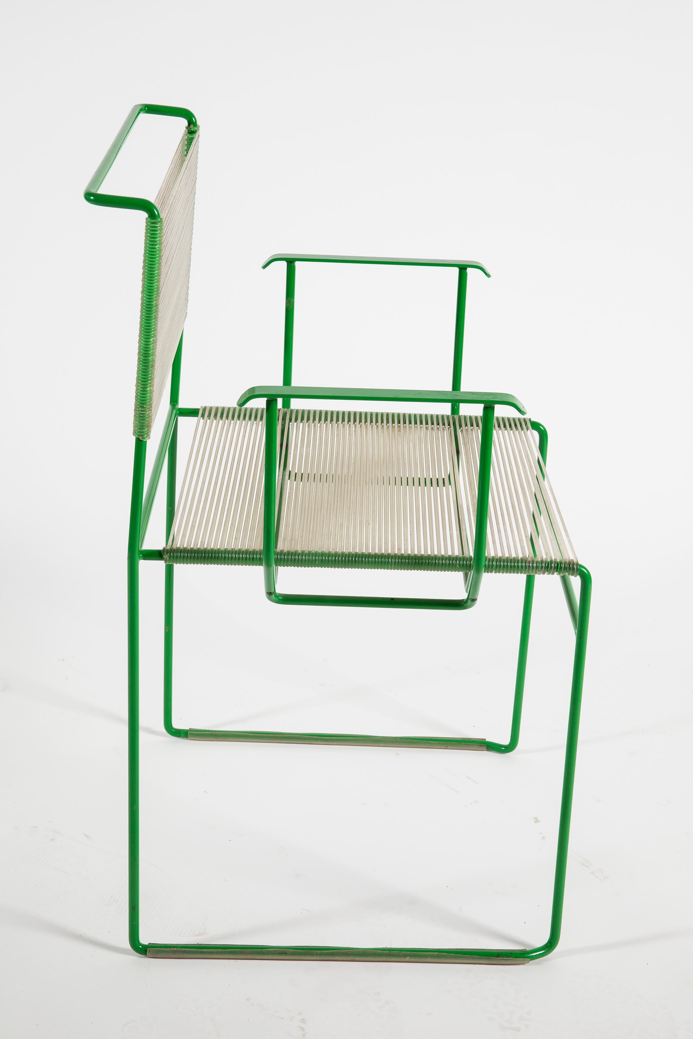 Post-Modern Giandomenico Belotti Set of 4 Green Lacquered Spaghetti Chair for Fly Line 1970s For Sale