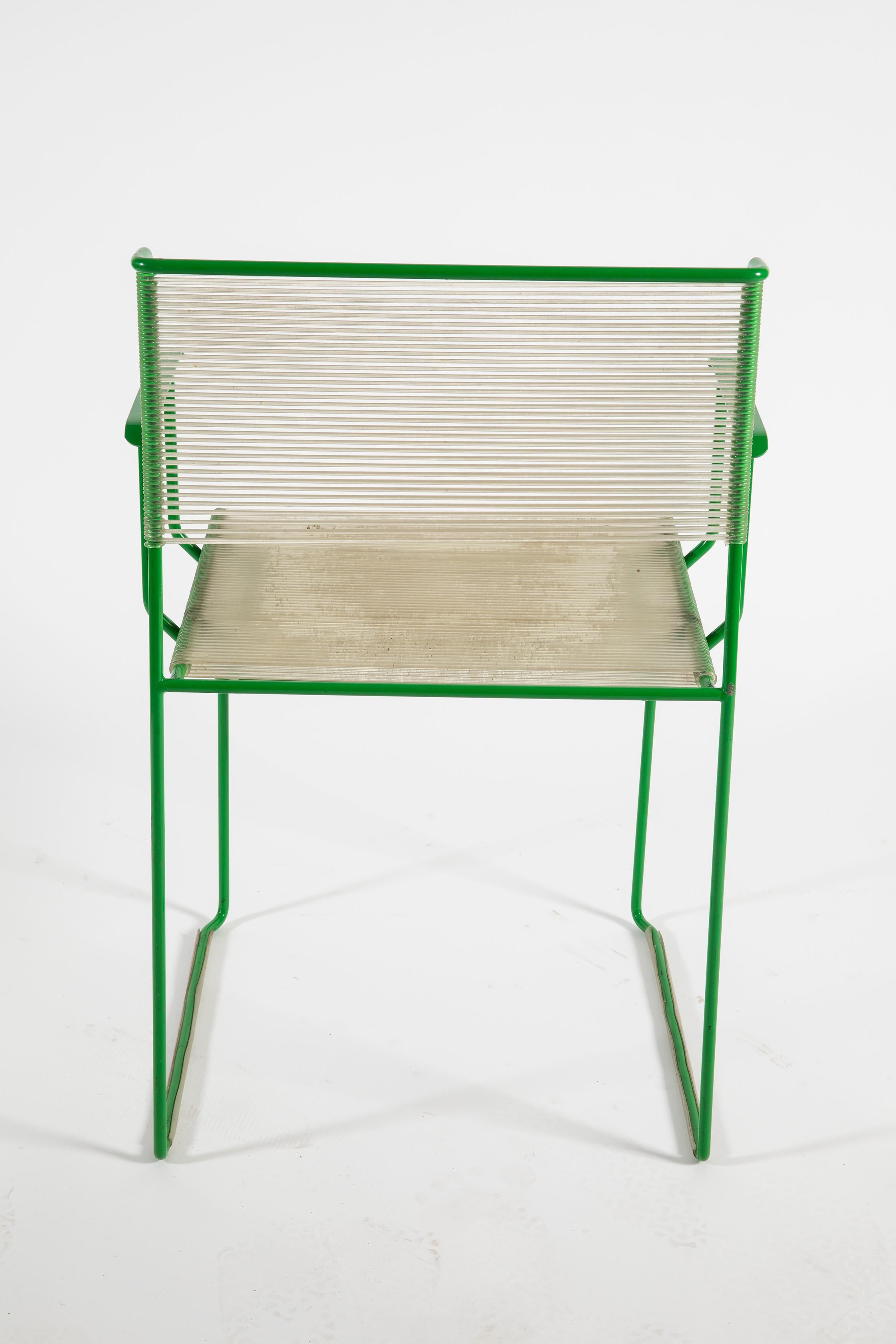Italian Giandomenico Belotti Set of 4 Green Lacquered Spaghetti Chair for Fly Line 1970s For Sale