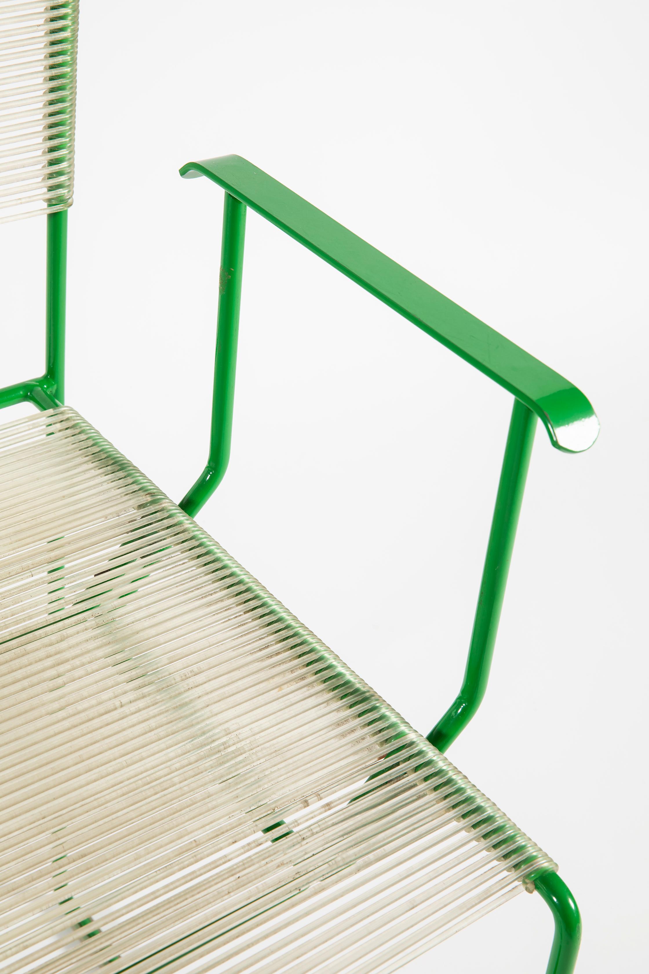 Late 20th Century Giandomenico Belotti Set of 4 Green Lacquered Spaghetti Chair for Fly Line 1970s For Sale
