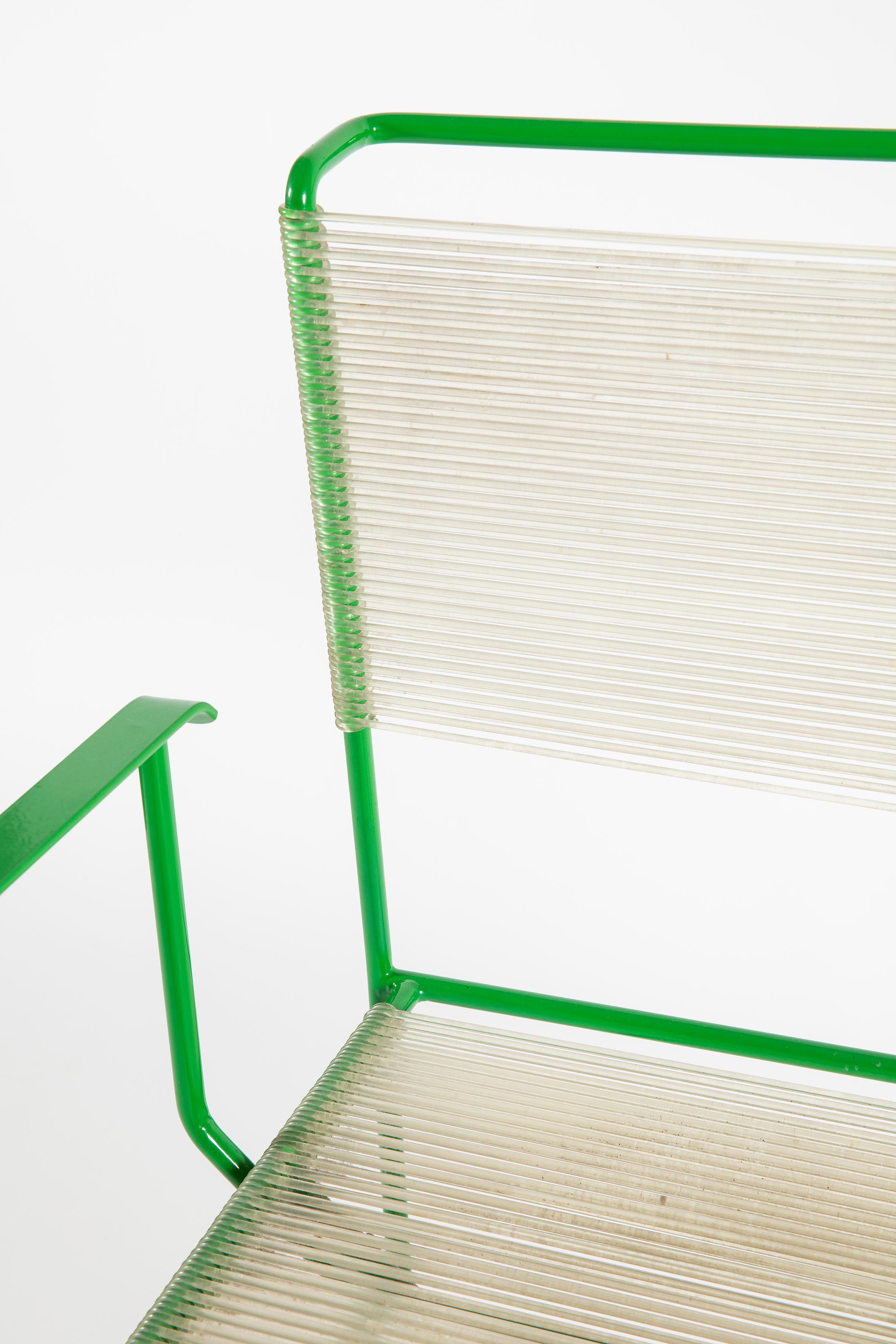 Giandomenico Belotti Set of 4 Green Lacquered Spaghetti Chair for Fly Line 1970s For Sale 1