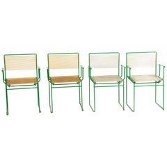 Vintage Giandomenico Belotti Set of 4 Green Lacquered Spaghetti Chair for Fly Line 1970s