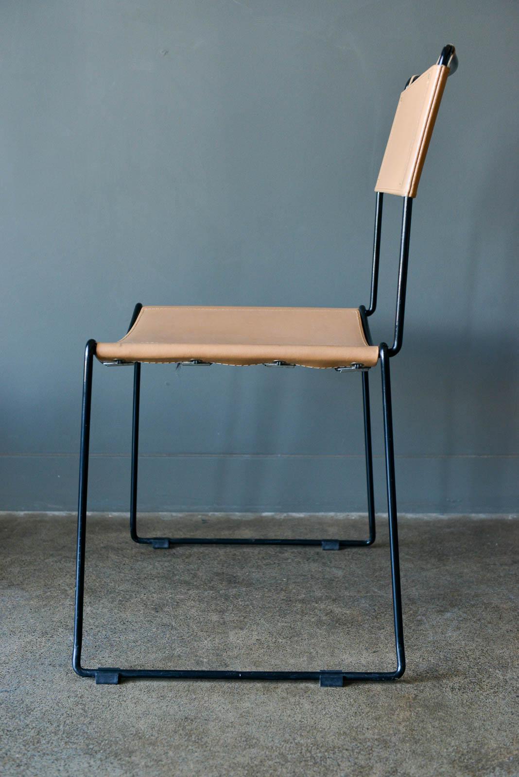 Giandomenico Belotti, 4er-Set Esszimmerstühle aus Leder und Metall, 1980 (Ende des 20. Jahrhunderts)