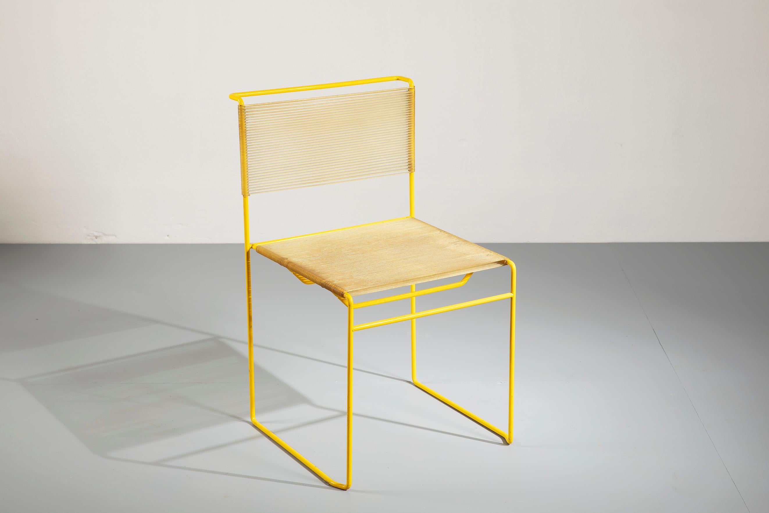 Post-Modern Giandomenico Belotti Set of Four Yellow 'Spaghetti Chair' for Fly Line, 1970s For Sale