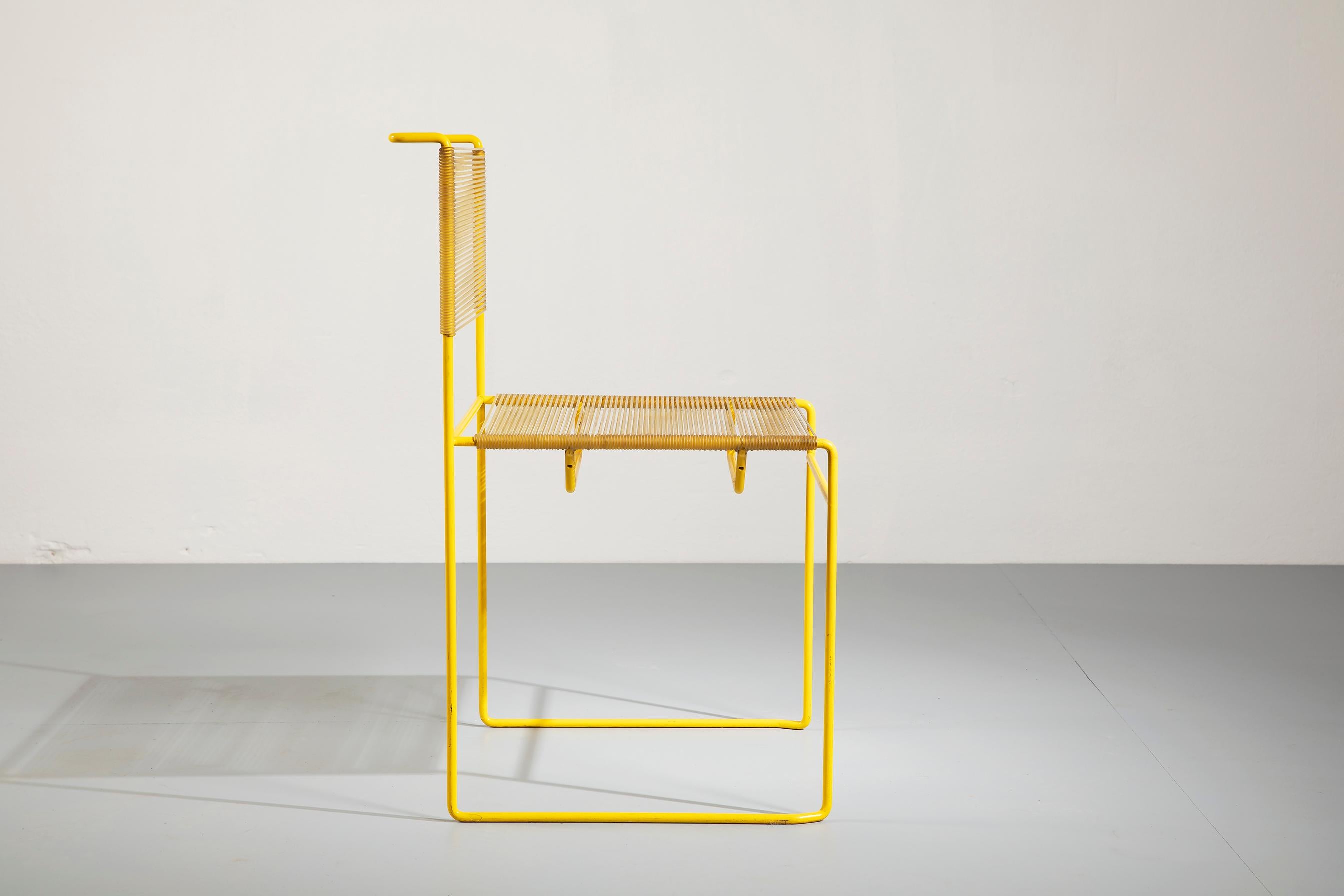 Giandomenico Belotti Set of Four Yellow 'Spaghetti Chair' for Fly Line, 1970s In Good Condition For Sale In Firenze, IT