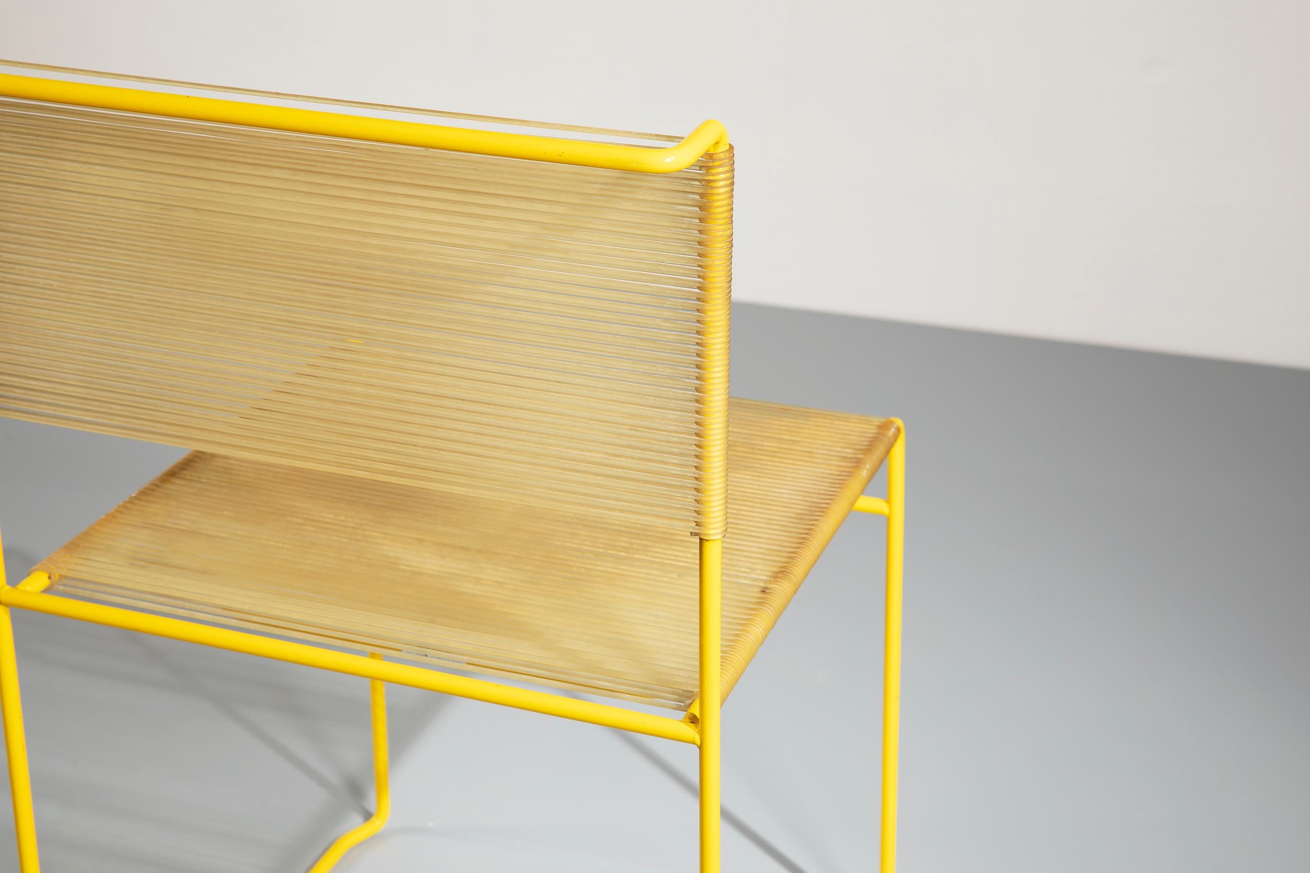 Steel Giandomenico Belotti Set of Four Yellow 'Spaghetti Chair' for Fly Line, 1970s For Sale