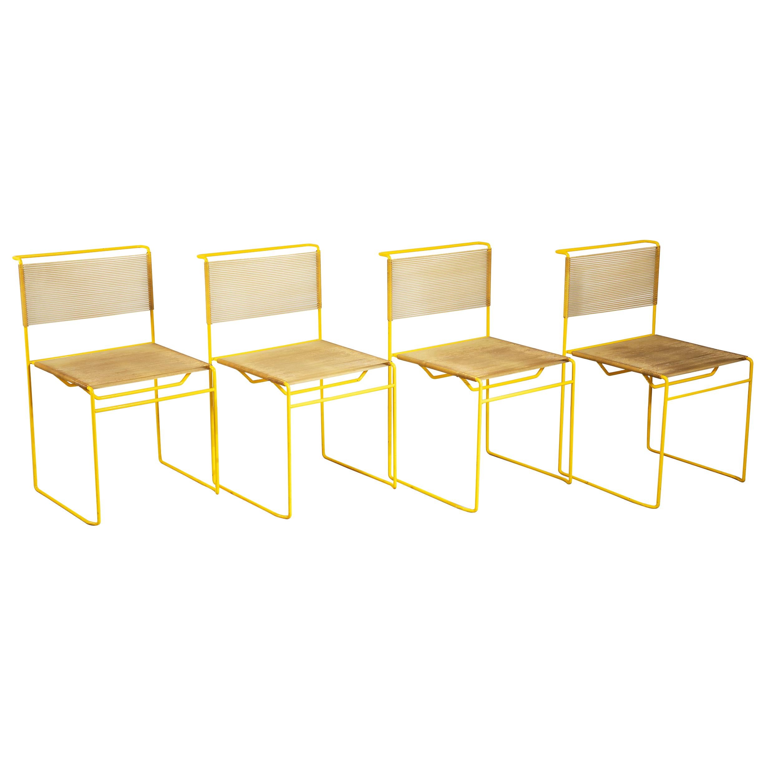 Giandomenico Belotti Set of Four Yellow 'Spaghetti Chair' for Fly Line, 1970s For Sale